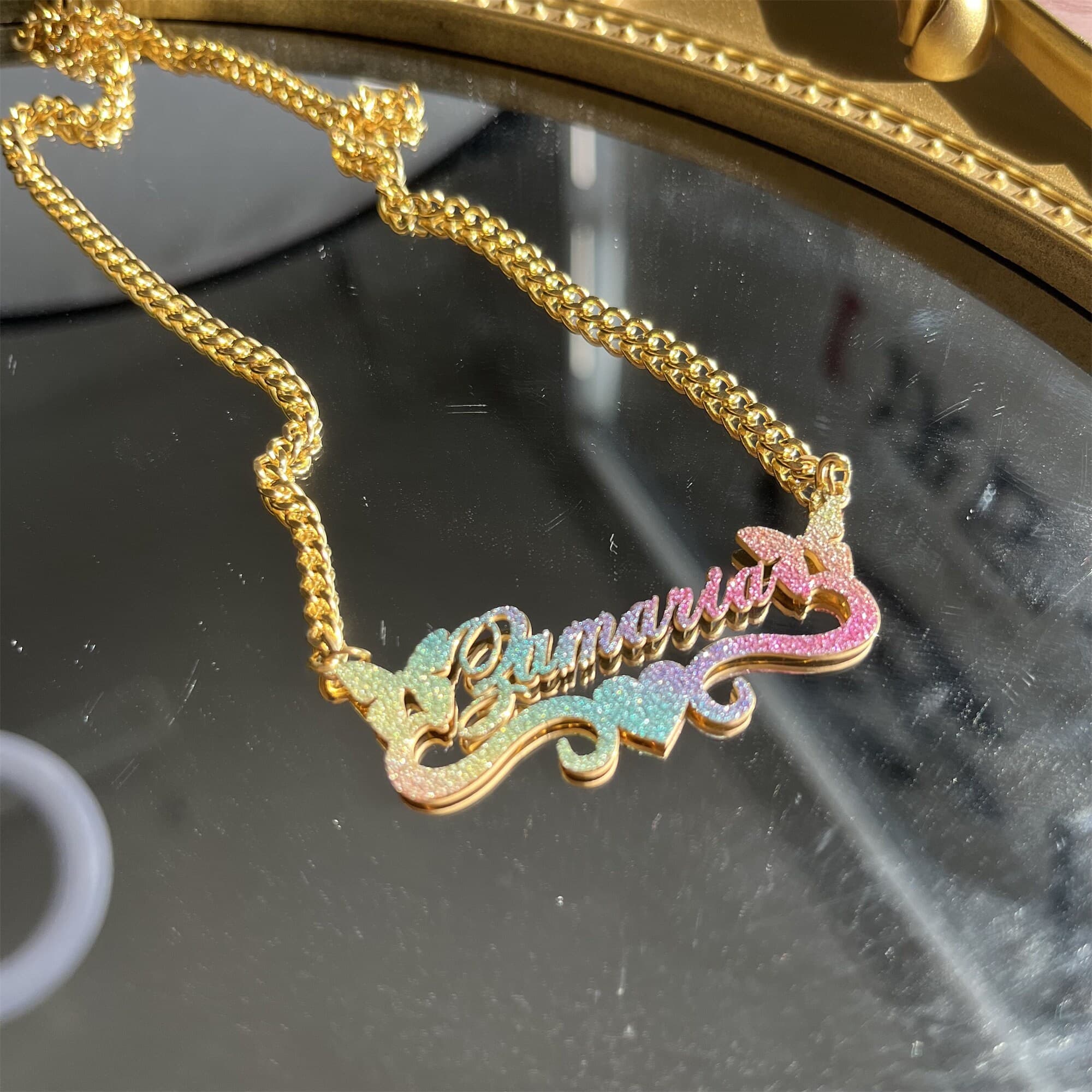 Personalized Rainbow Name Necklace, Bling Cuban Chain - image 5