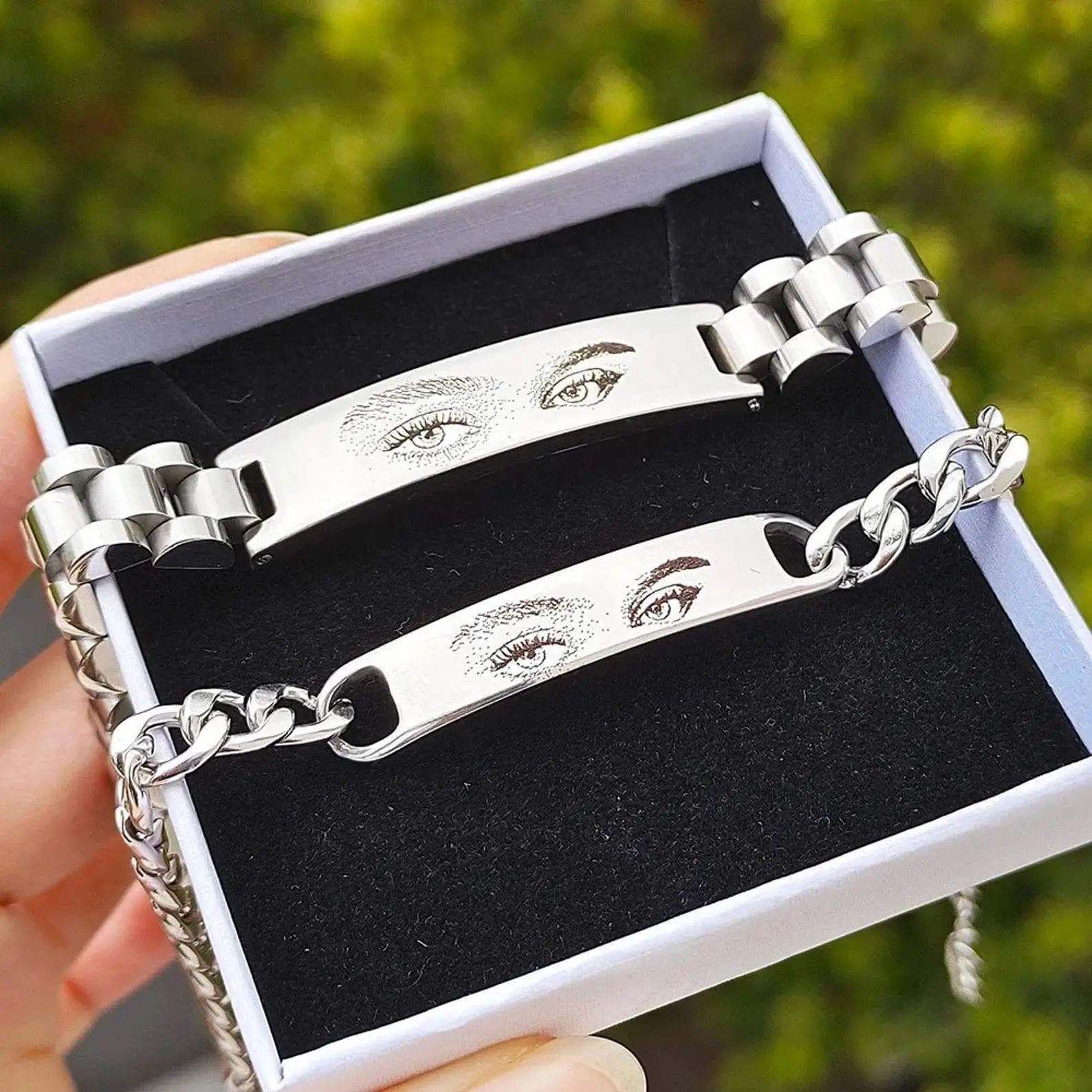 Personalized Eye Photo Bracelet, Engraved Stainless Steel Pendant, Couples Gift - image 5