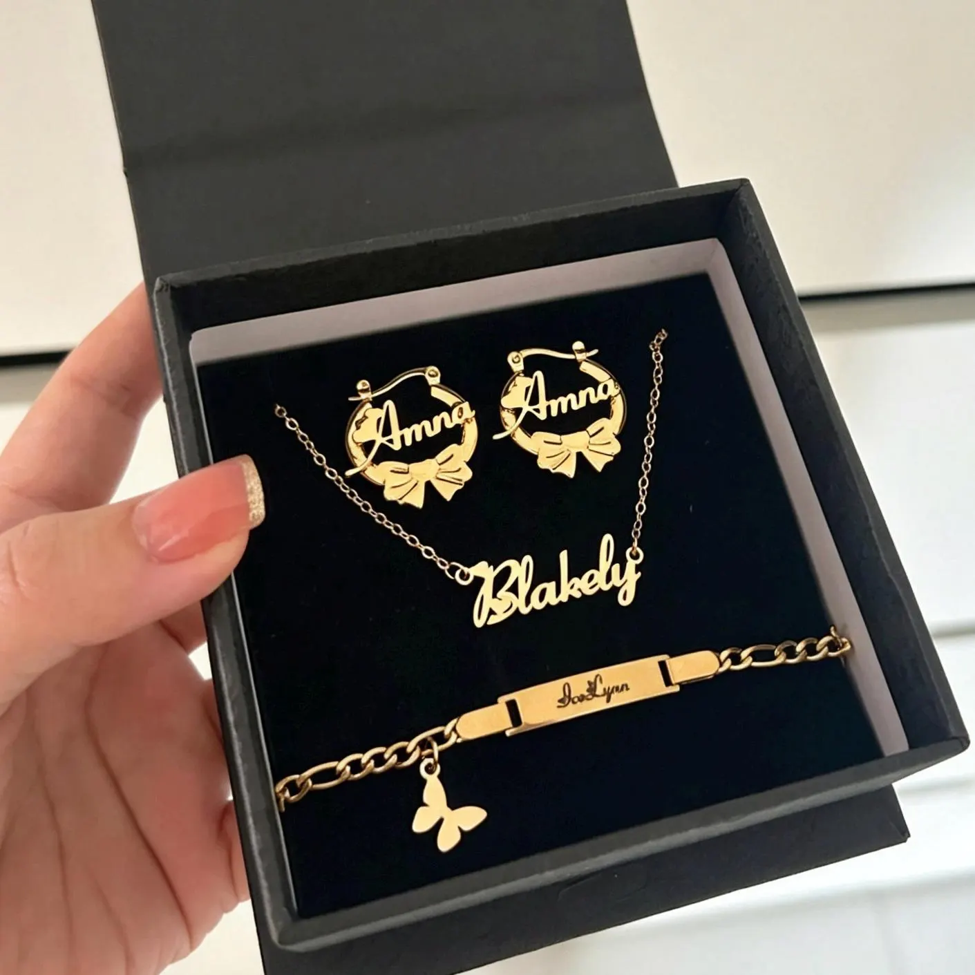 Custom Kids Jewelry Set: Gold Name Necklace, Bracelet, Earrings, Gifts For Her - image 3