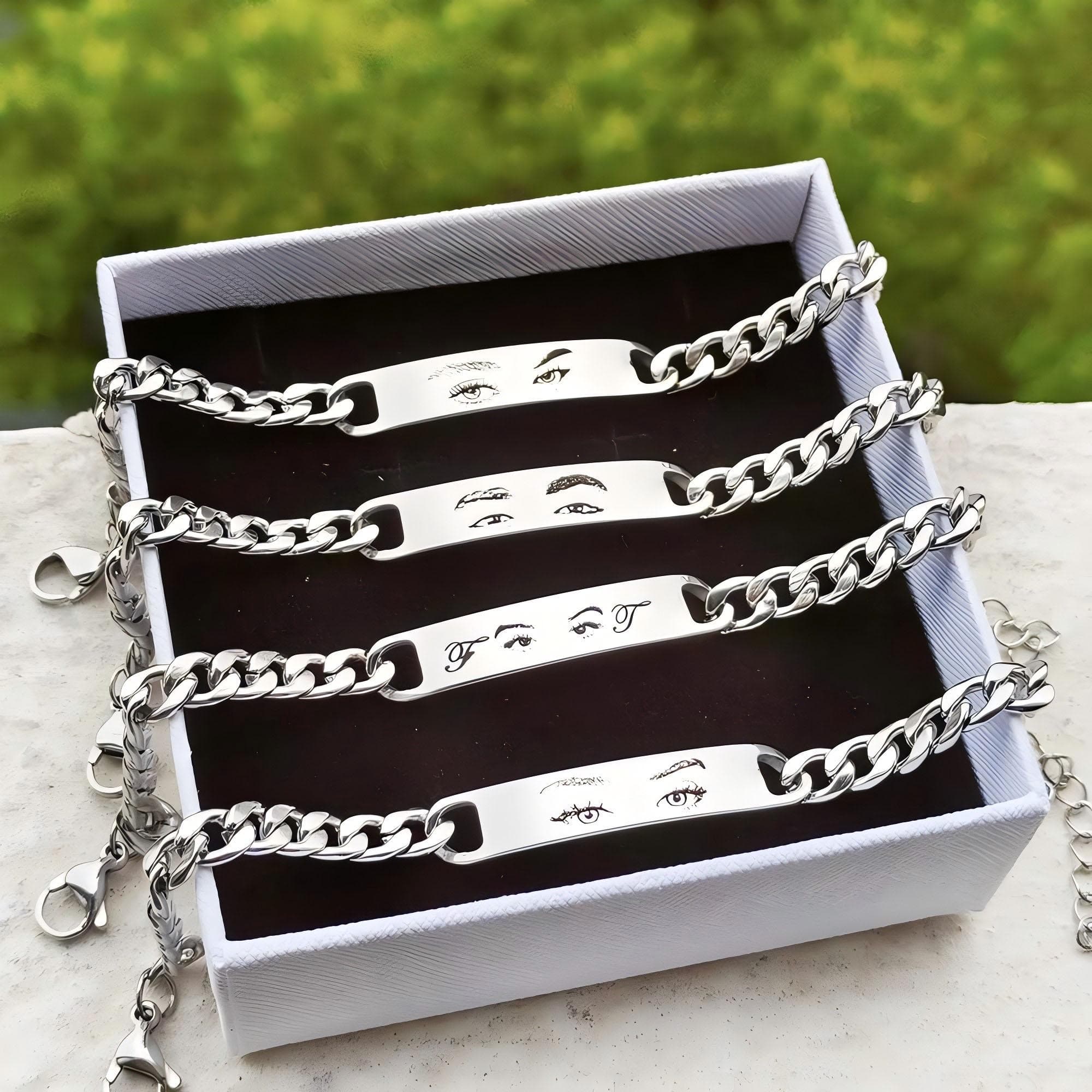 Personalized Eye Photo Bracelet, Engraved Stainless Steel Pendant, Couples Gift - image 3