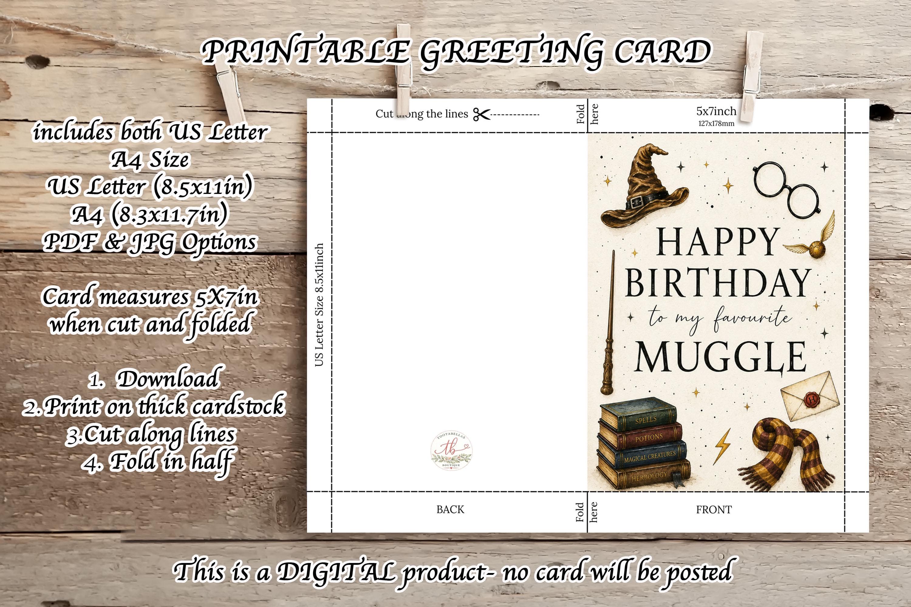 Wizard Birthday Card Printable, Magical Birthday Card for Friend, Fantasy Birthday Greeting Card, Digital Download 5x7 PDF JPG - image 3