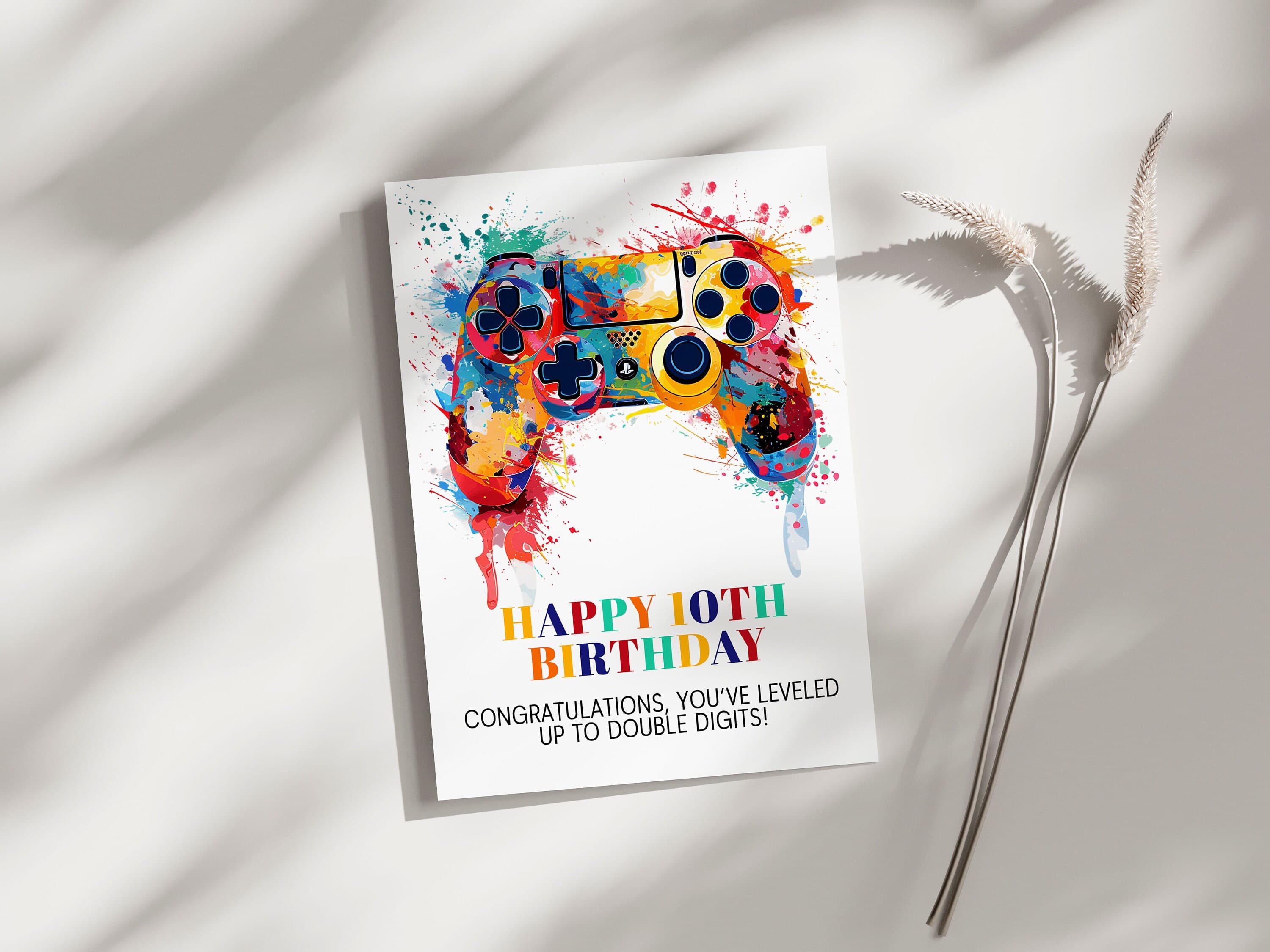Gamer 10th Birthday Card: Watercolor Controller, Leveled Up (PDF & JPG) - image 3