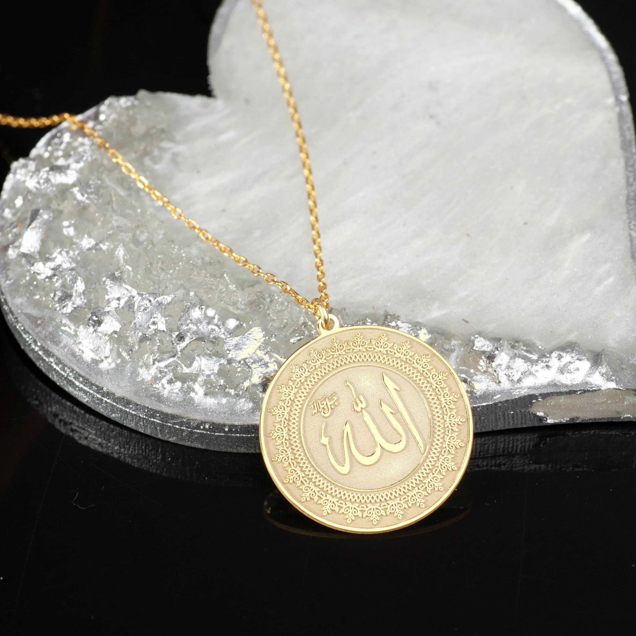 24K Gold Allah Necklace: Islamic Sterling Silver Arabic Pendant