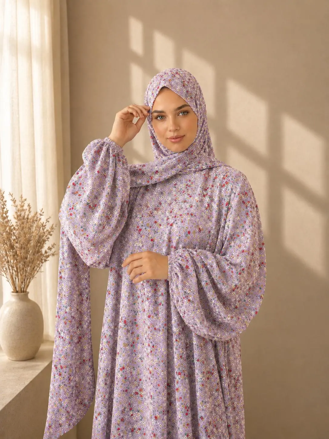 100% Cotton Prayer Dress with Attached Hijab, Plus Size Jilbab, Ramadan Modesty Wear - image 4