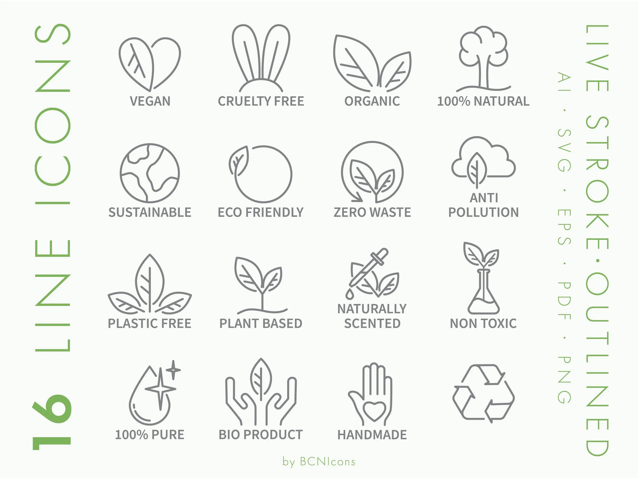 Eco Friendly Line Icons Vol. 01 BASIC PACK svg, Minimalist Green Packaging Clip Art png, Sustainable Natural Product Symbol Vector Icons - image 3