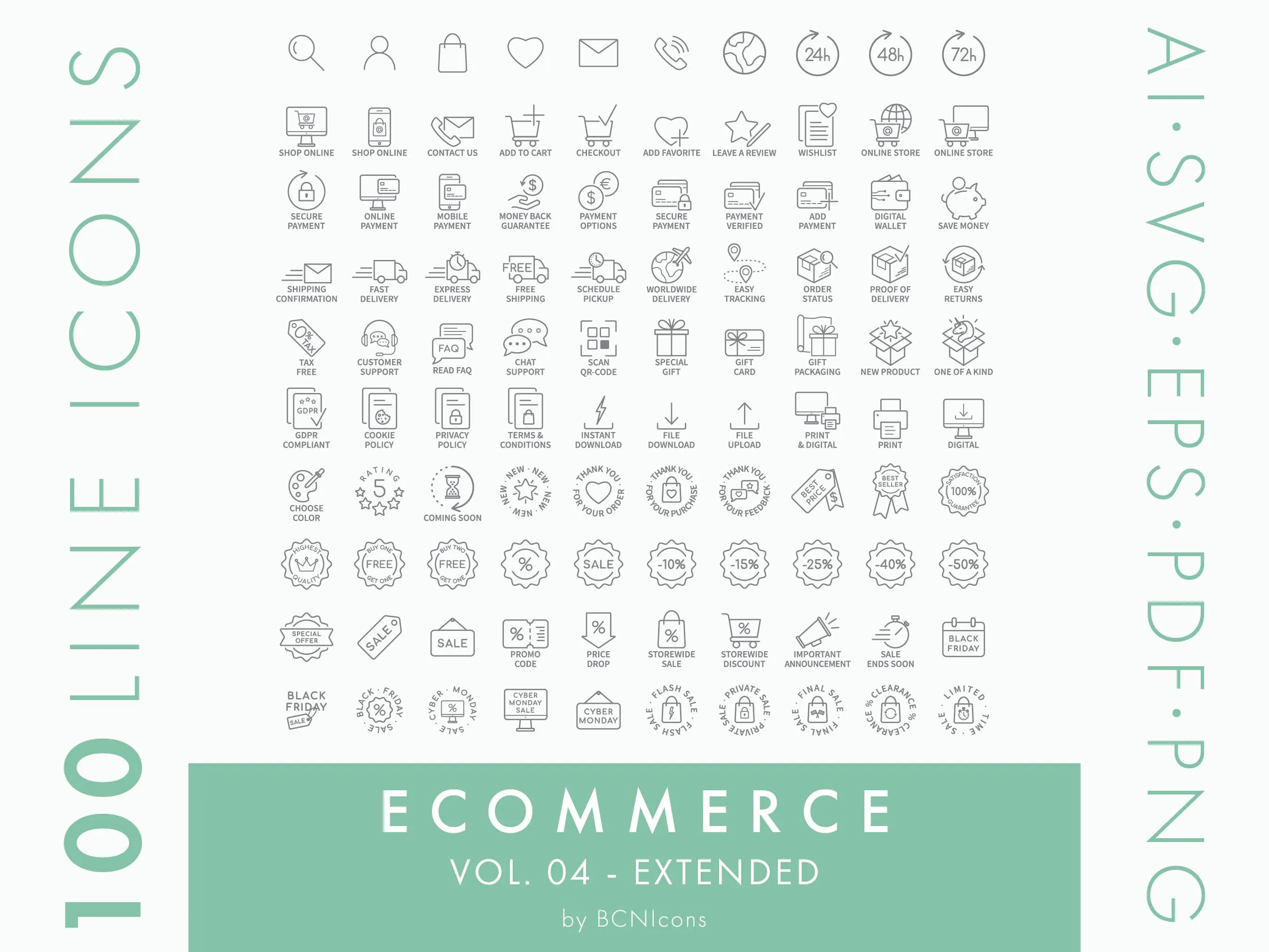 Ecommerce Symbols Vol. 04 Extended Icon Pack SVG, Minimalist Online Shop Website Line Icon Bundle png, Online Store Business Vector Symbols