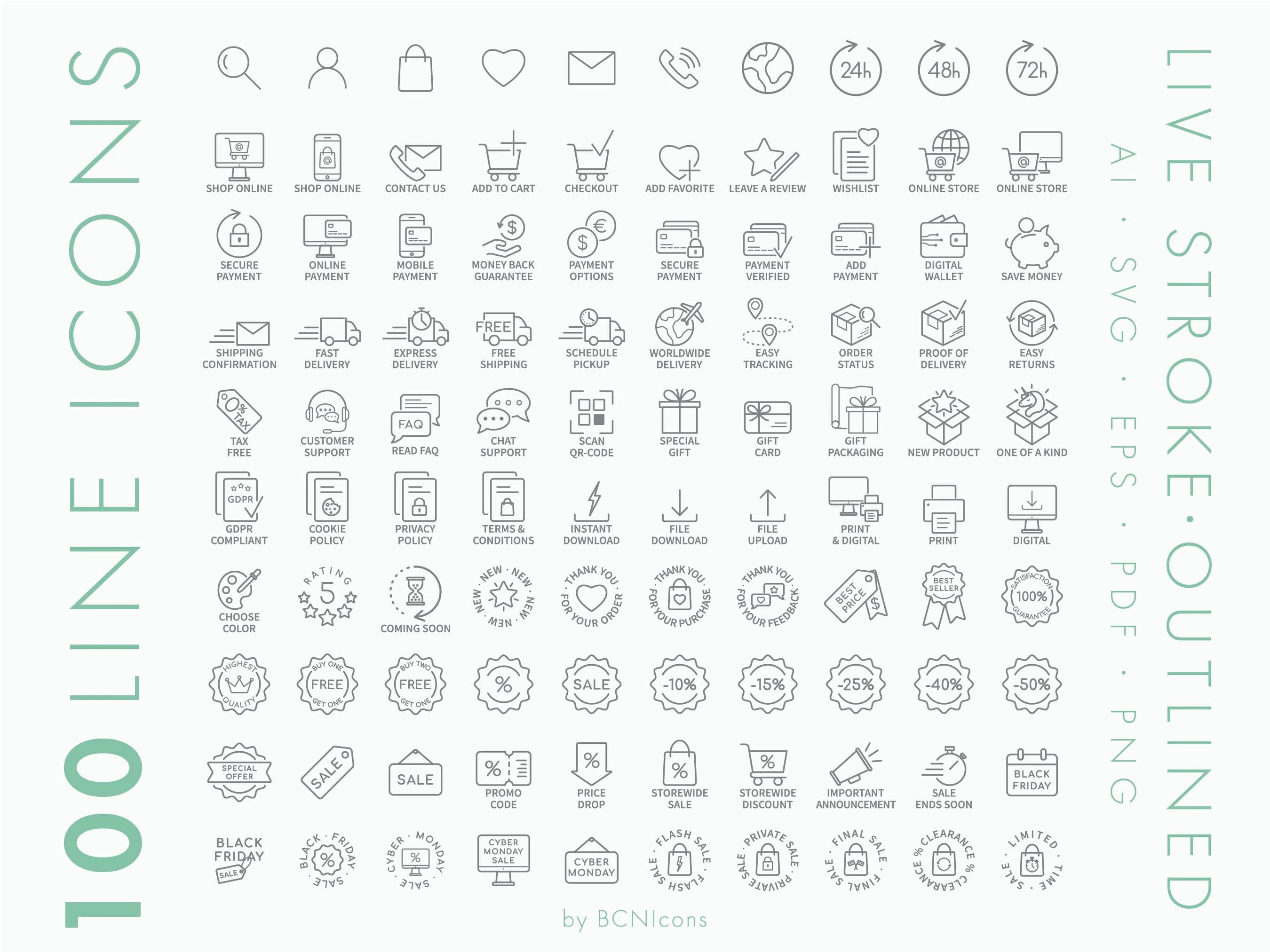 Ecommerce Symbols Vol. 04 Extended Icon Pack SVG, Minimalist Online Shop Website Line Icon Bundle png, Online Store Business Vector Symbols - image 2