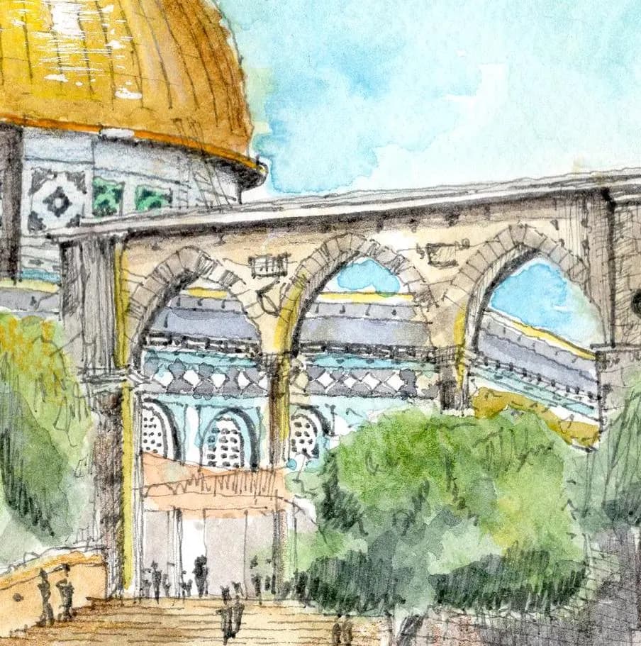Dome of the Rock - Watercolour Painting Print | Handmade | Spiritual Art | Muslim Art Decor | Arabic Art | Ramadan Gift - image 4