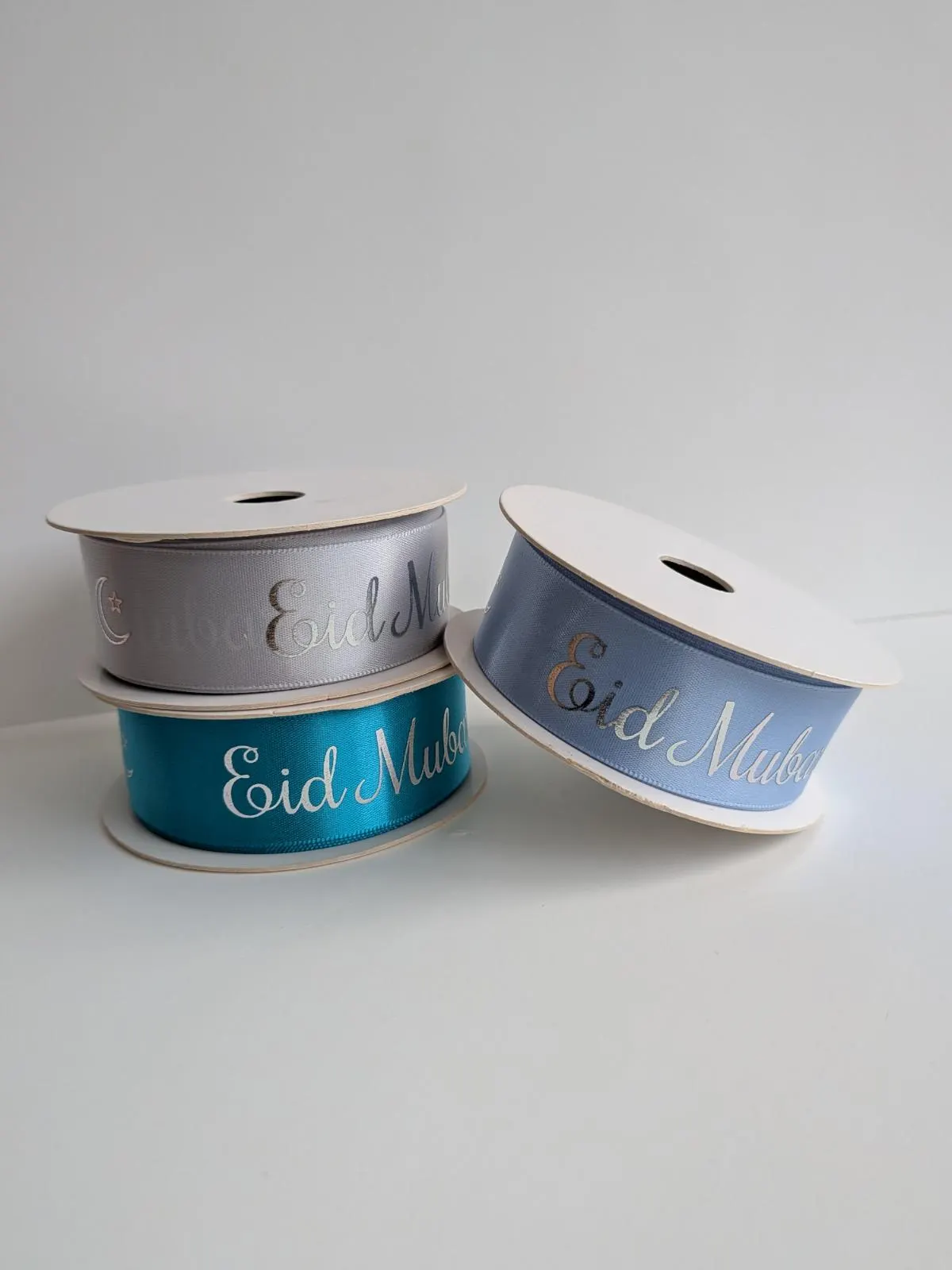 Tariff Free- Eid Mubarak Ribbon: Silver Foil Gift Wrapping, 25mm - image 3