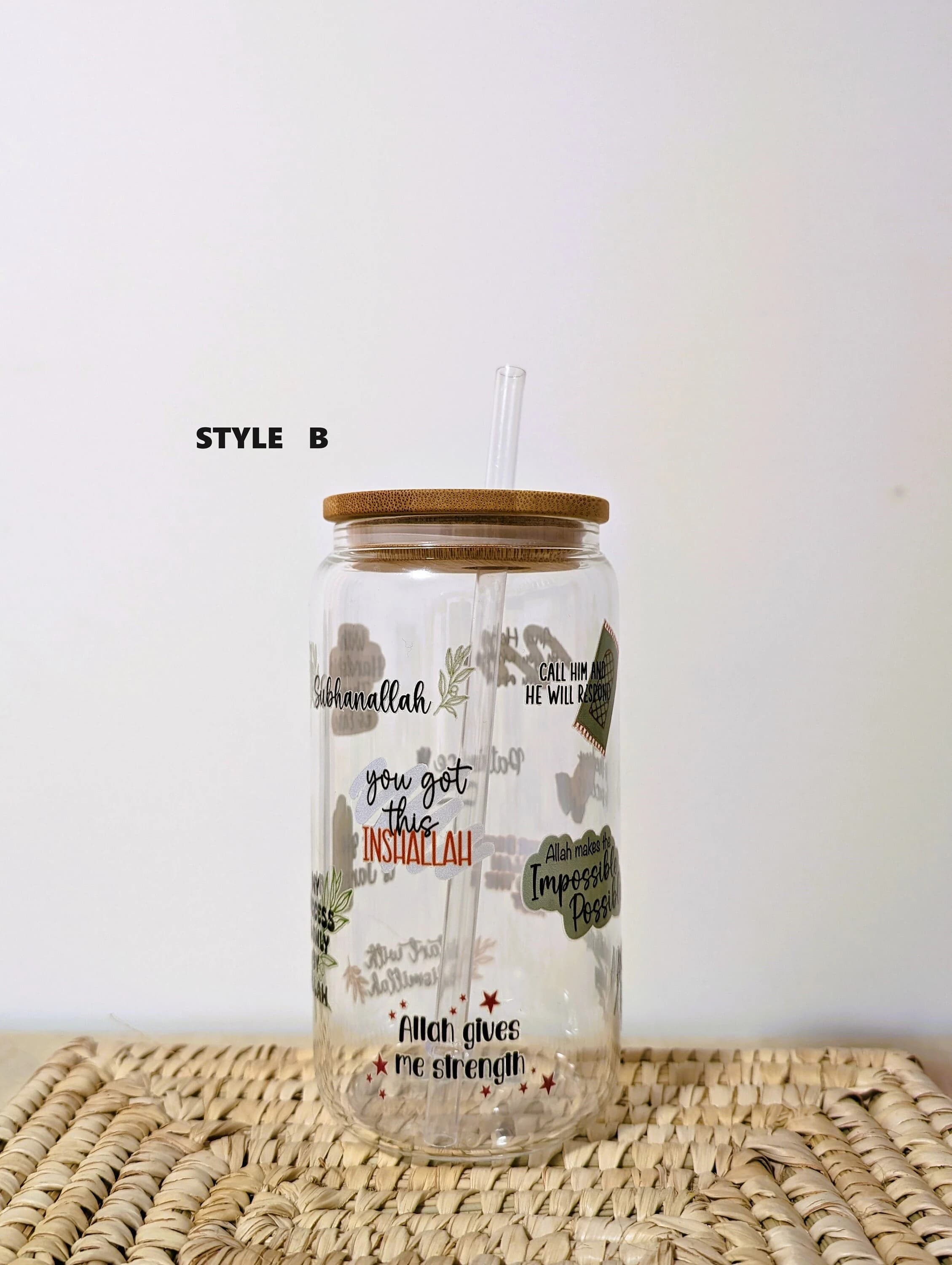 Ramadan Glass Tumbler: Eid Gift with Straw (Personalized)