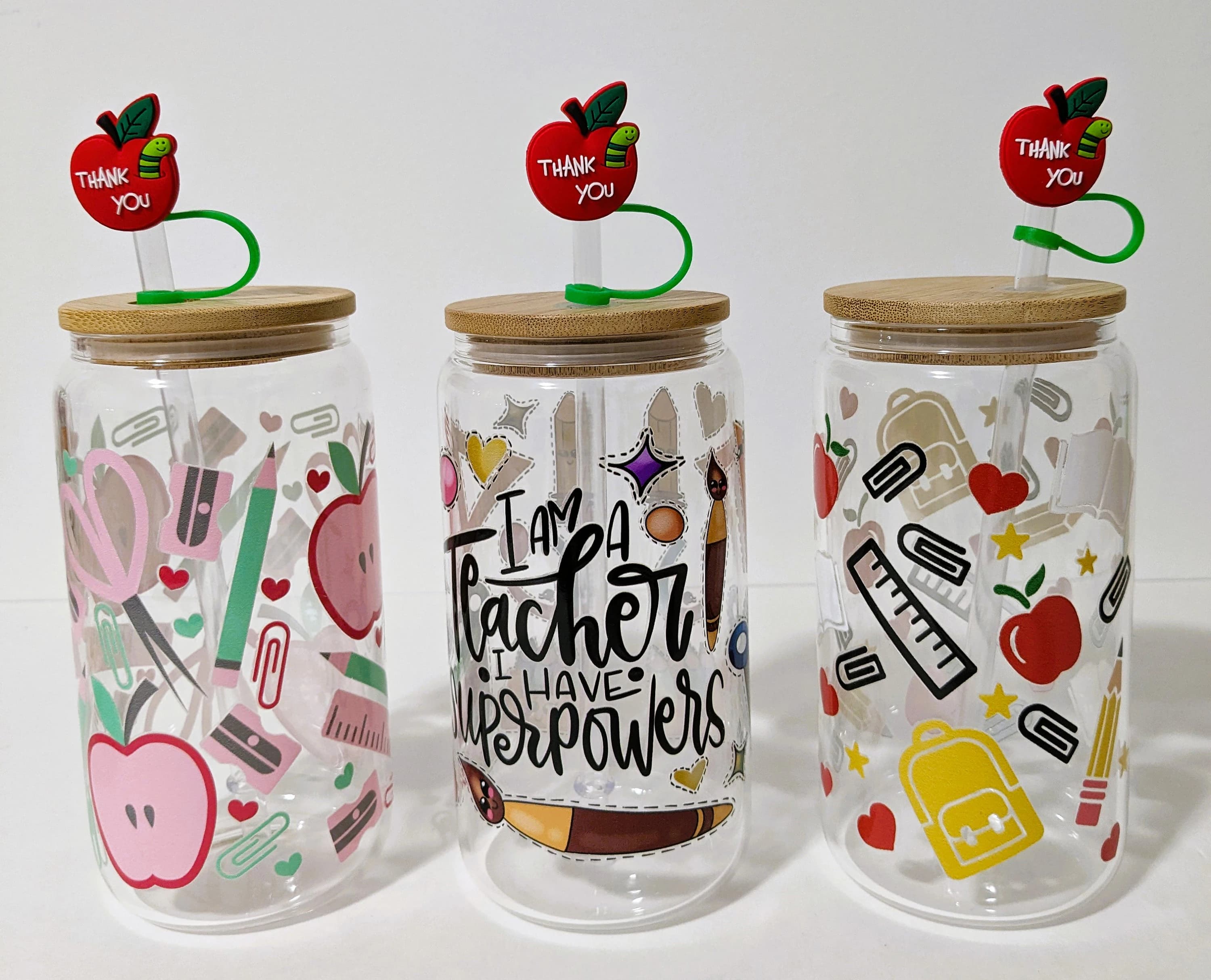 Customized Teacher Glass Tumbler with Straw