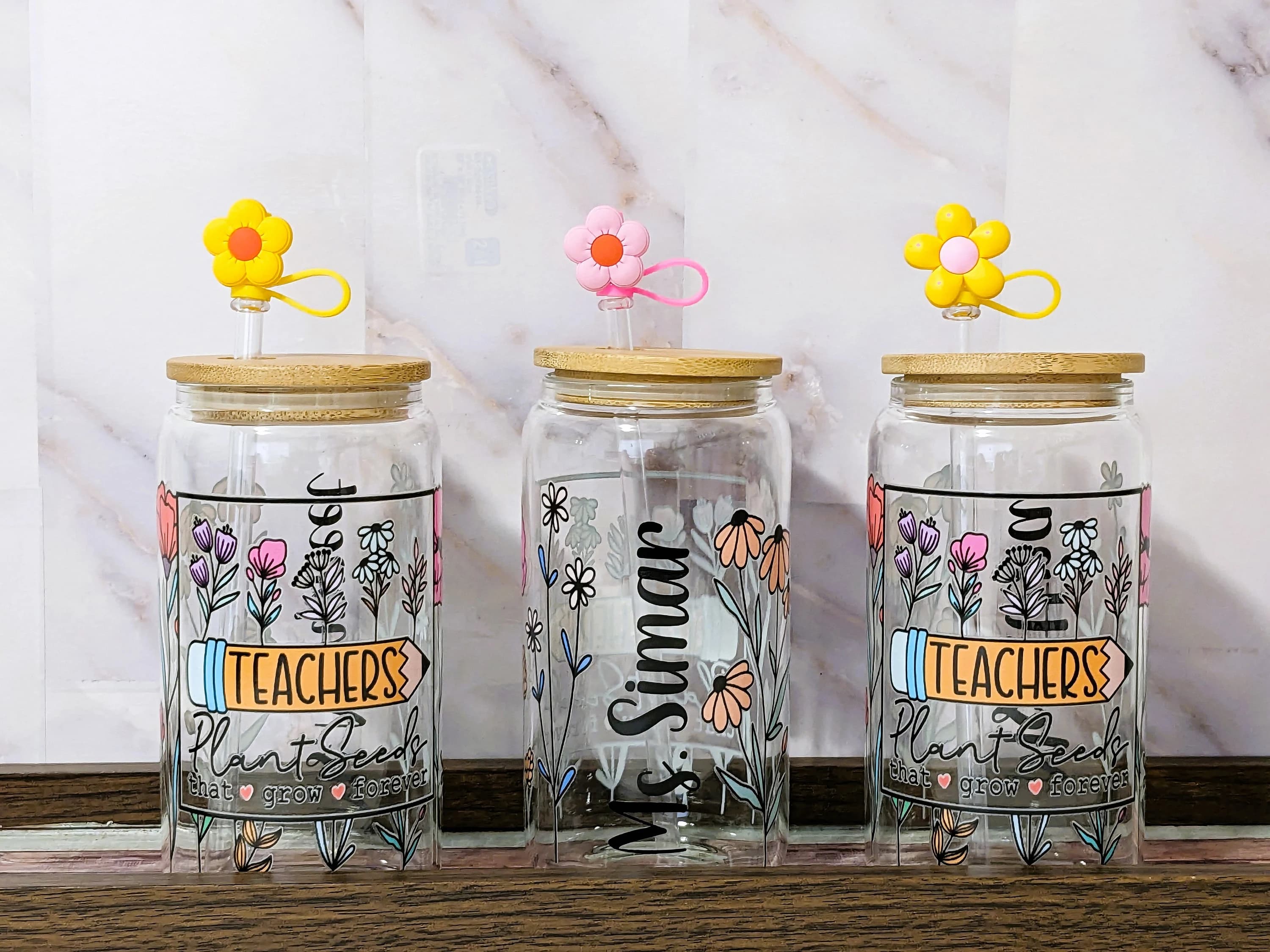 Customized Teacher Glass Tumbler with Straw - image 4