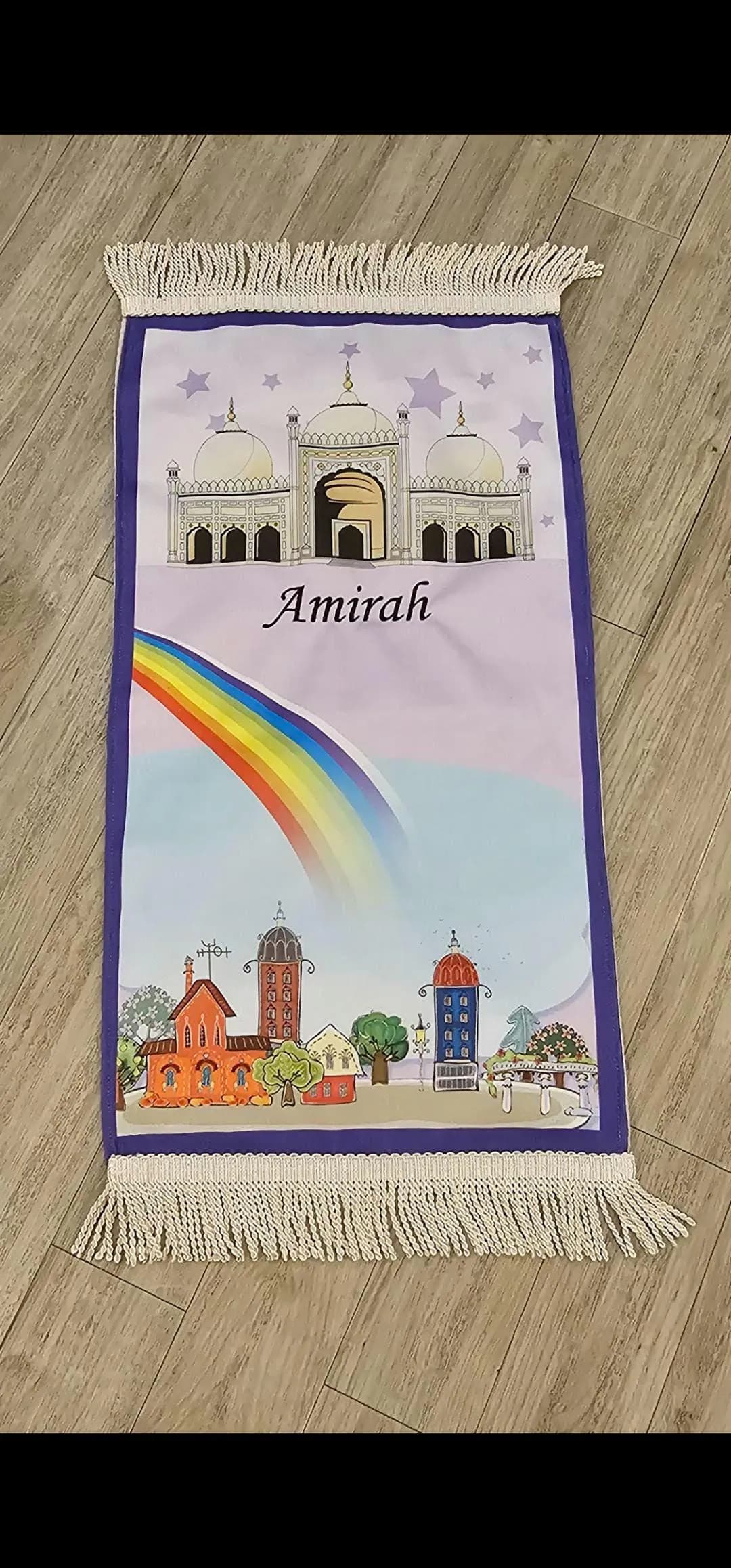 Personalised Kids Prayer Mat – Mini Muslim Sajada for Children | Ramadan Eid Gift | Islamic Prayer Rug Boys Girls | Musallah | Purple mat - image 4