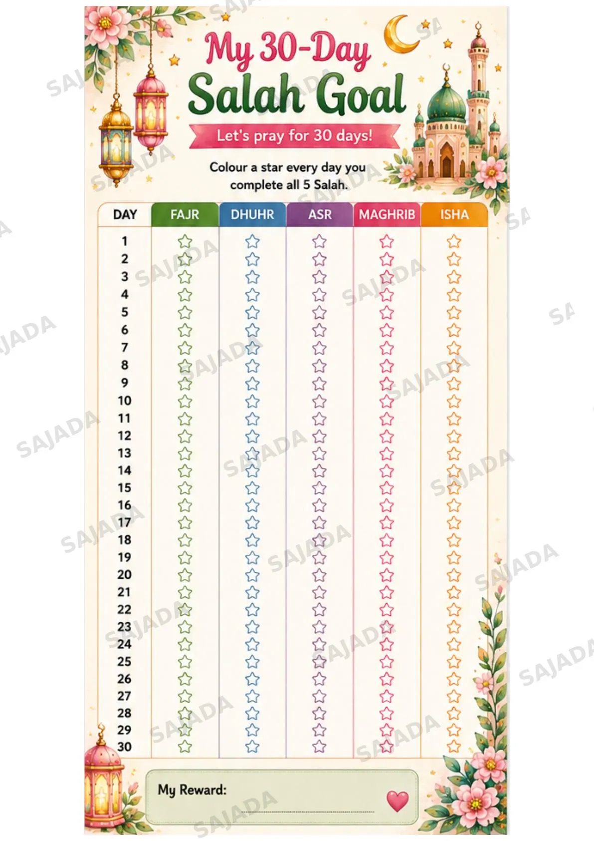 Kids Salah Reward Chart | 30-Day Salah Tracker, Good Deeds and Achievement Certificate | Islamic School & Madrassah Printable - image 4