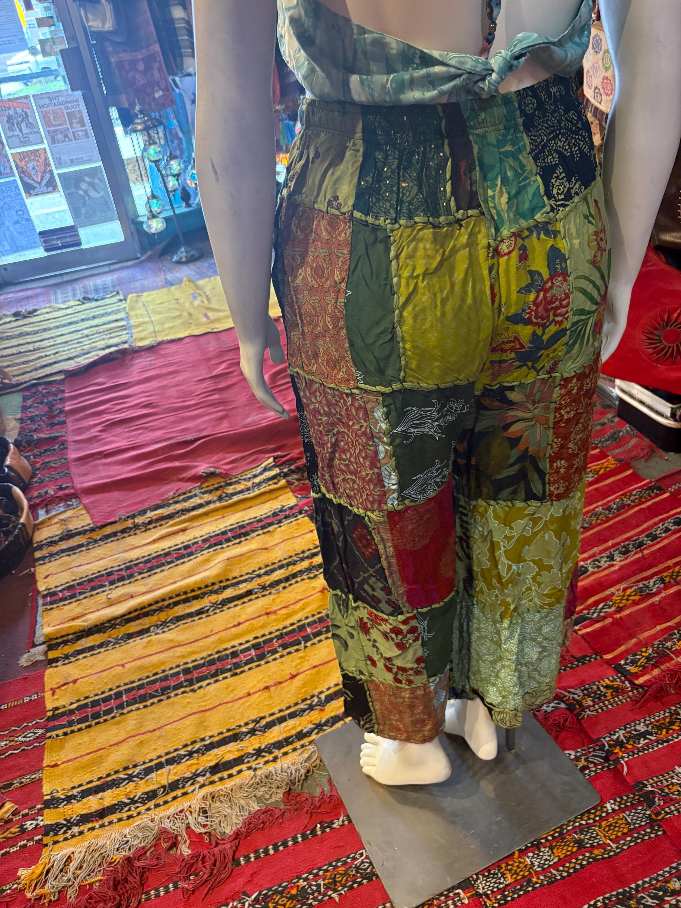 Handmade Patchwork Cotton Pants – Boho Festival Wide Leg Style - image 4