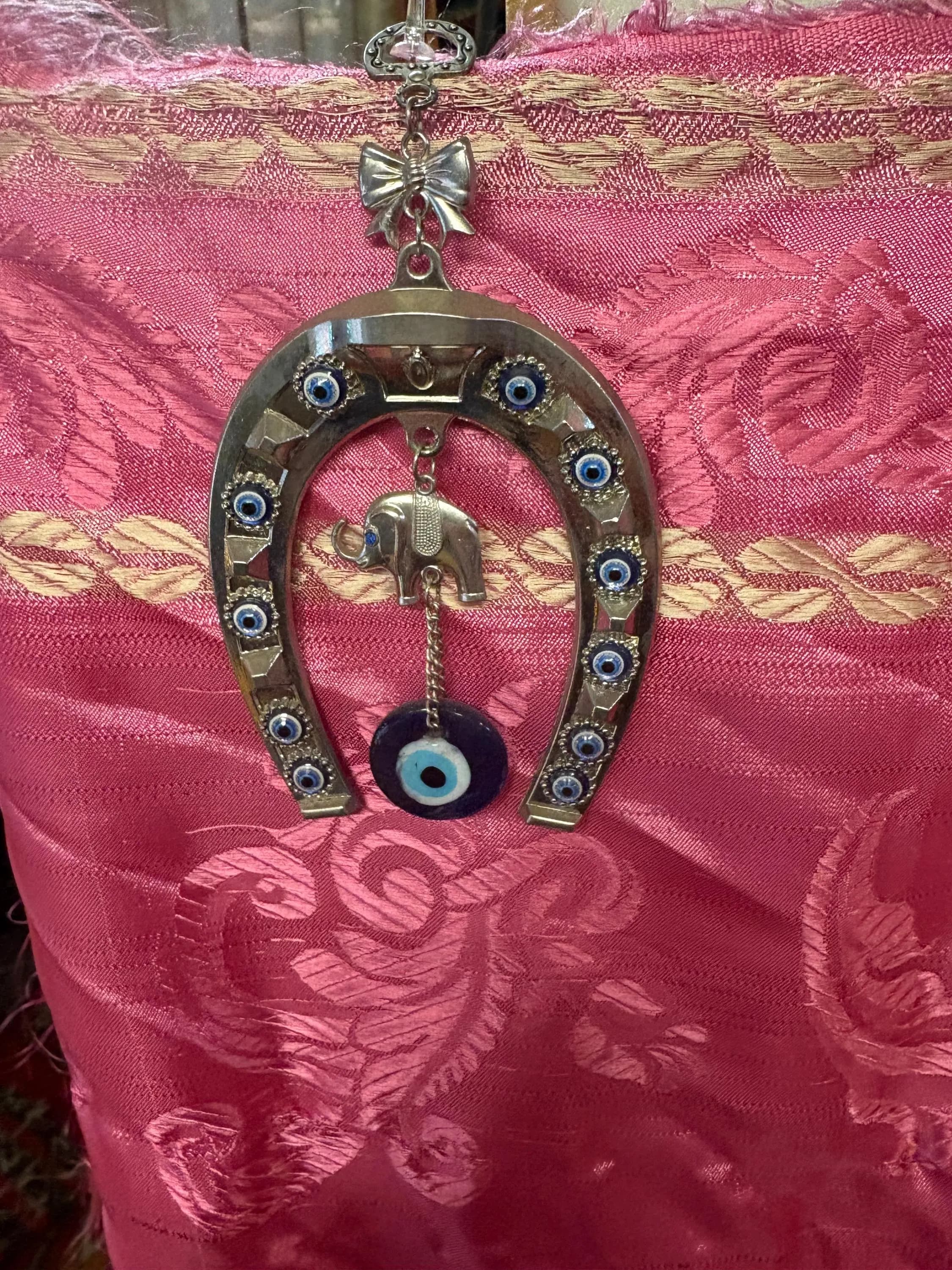 Handmade Turkish Evil Eye Horseshoe with Elephant Charm - Spiritual Home Decor - image 4