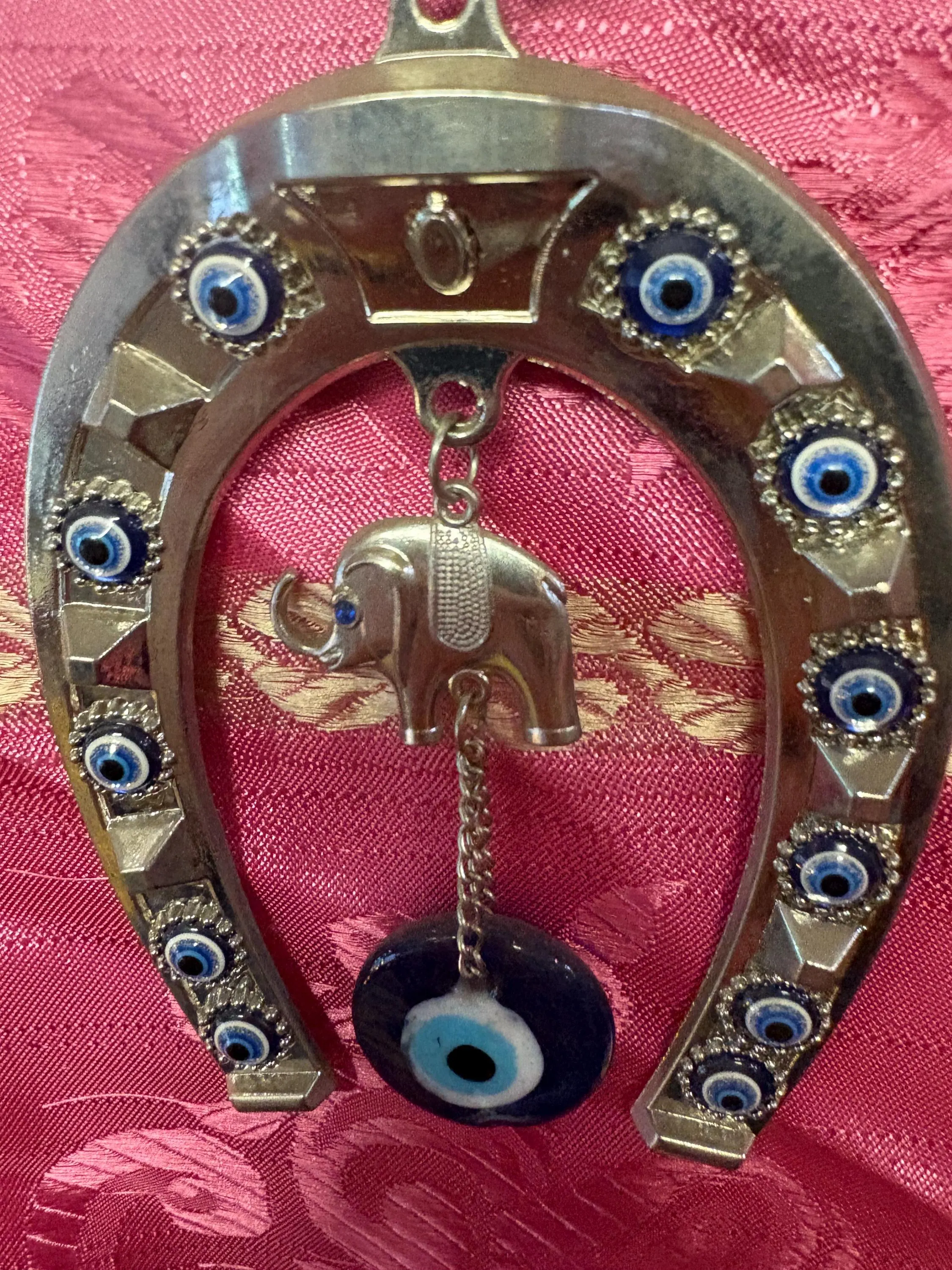 Handmade Turkish Evil Eye Horseshoe with Elephant Charm - Spiritual Home Decor - image 5
