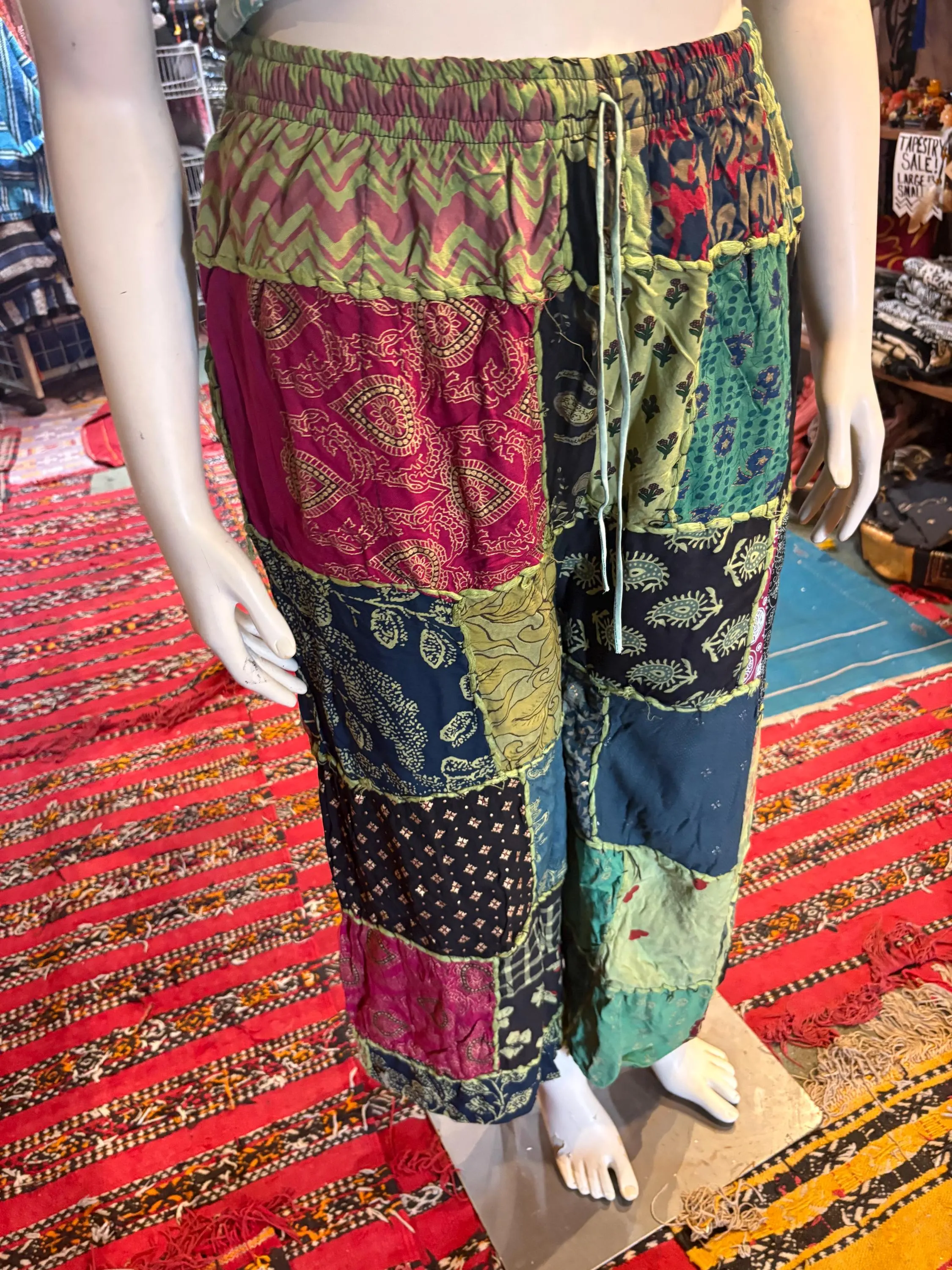 Handmade Patchwork Cotton Pants – Boho Festival Wide Leg Style - image 5