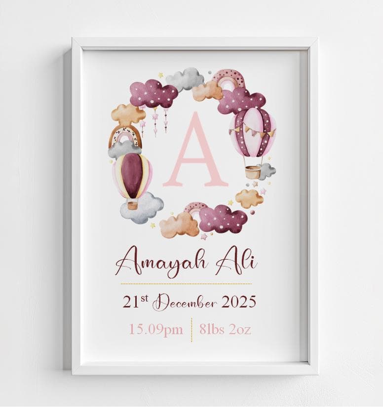 New Baby Personalised Print | Nursery Print | Nursery Poster | New Baby Gift | New Baby Girl | Personalised Print For Girls | Name Print - image 3