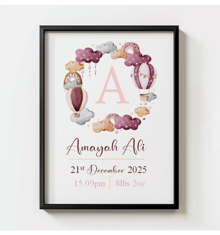 New Baby Personalised Print | Nursery Print | Nursery Poster | New Baby Gift | New Baby Girl | Personalised Print For Girls | Name Print - image 4