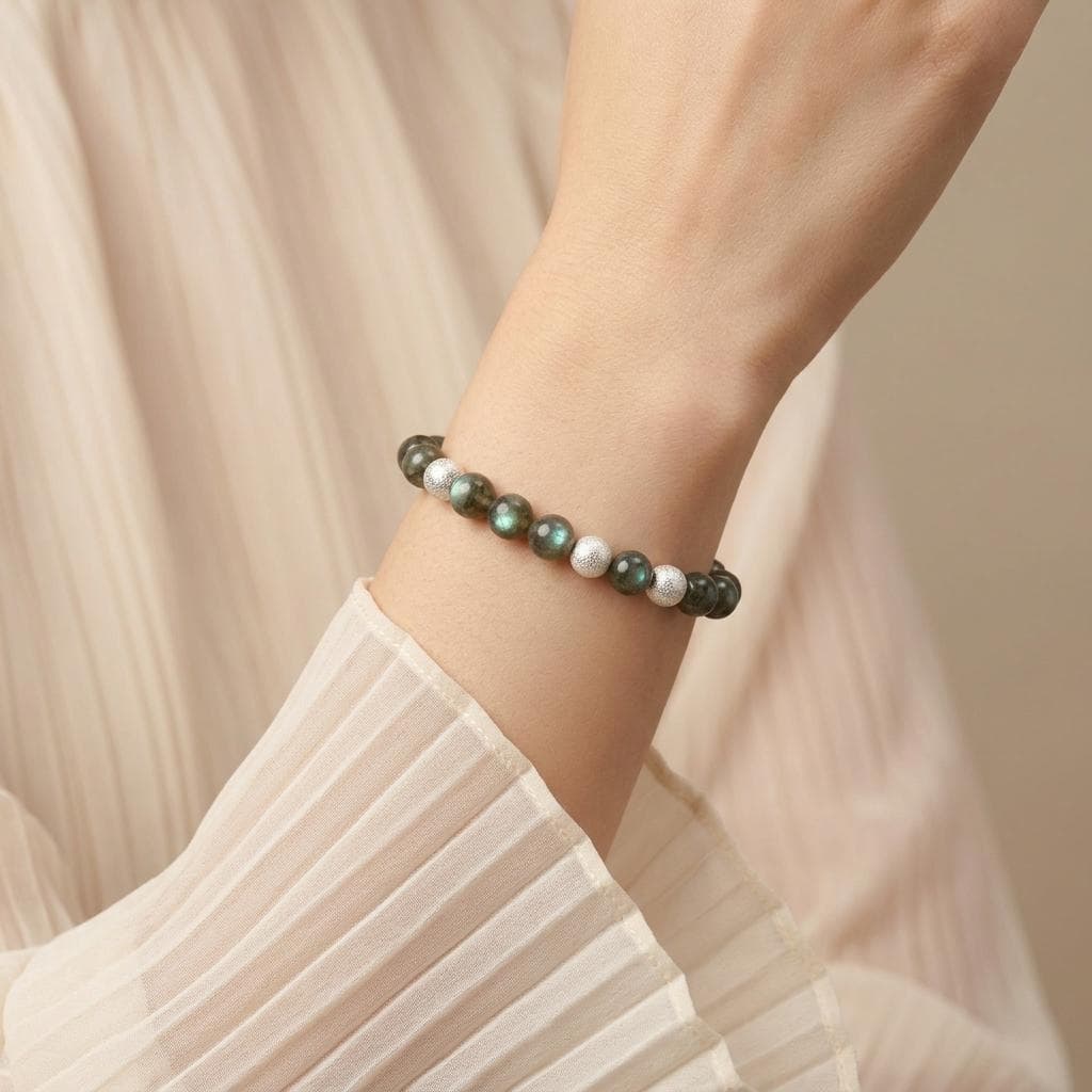 Labradorite Stone Bracelet Adjustable Silicone Handmade Unisex Beaded Jewelry Mystic Energy Gift - image 4