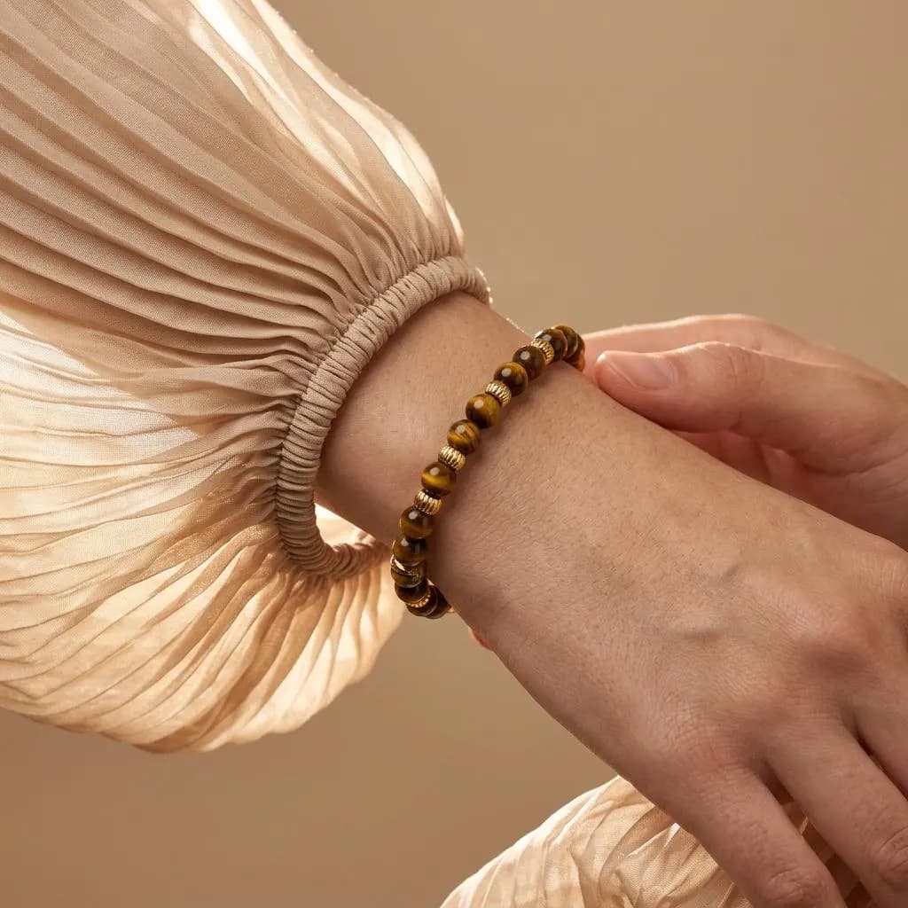 Tiger Eye Stone Bracelet Adjustable Silicone Handmade Unisex Beaded Jewelry Protection Energy Gift - image 4