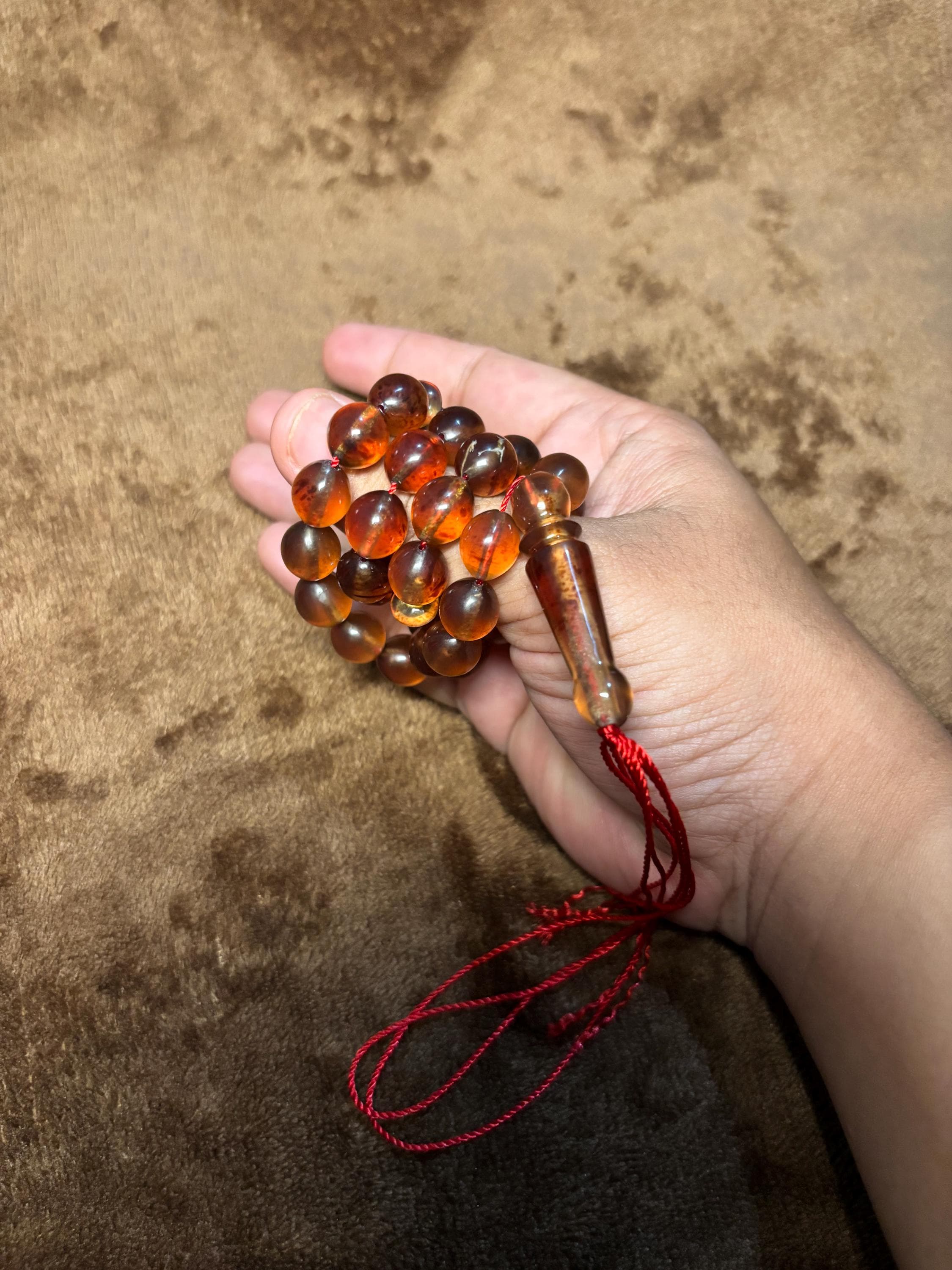 Sumatra Orange Amber Prayer Beads: 36 Olive Shape Beads (10x12mm) - image 4