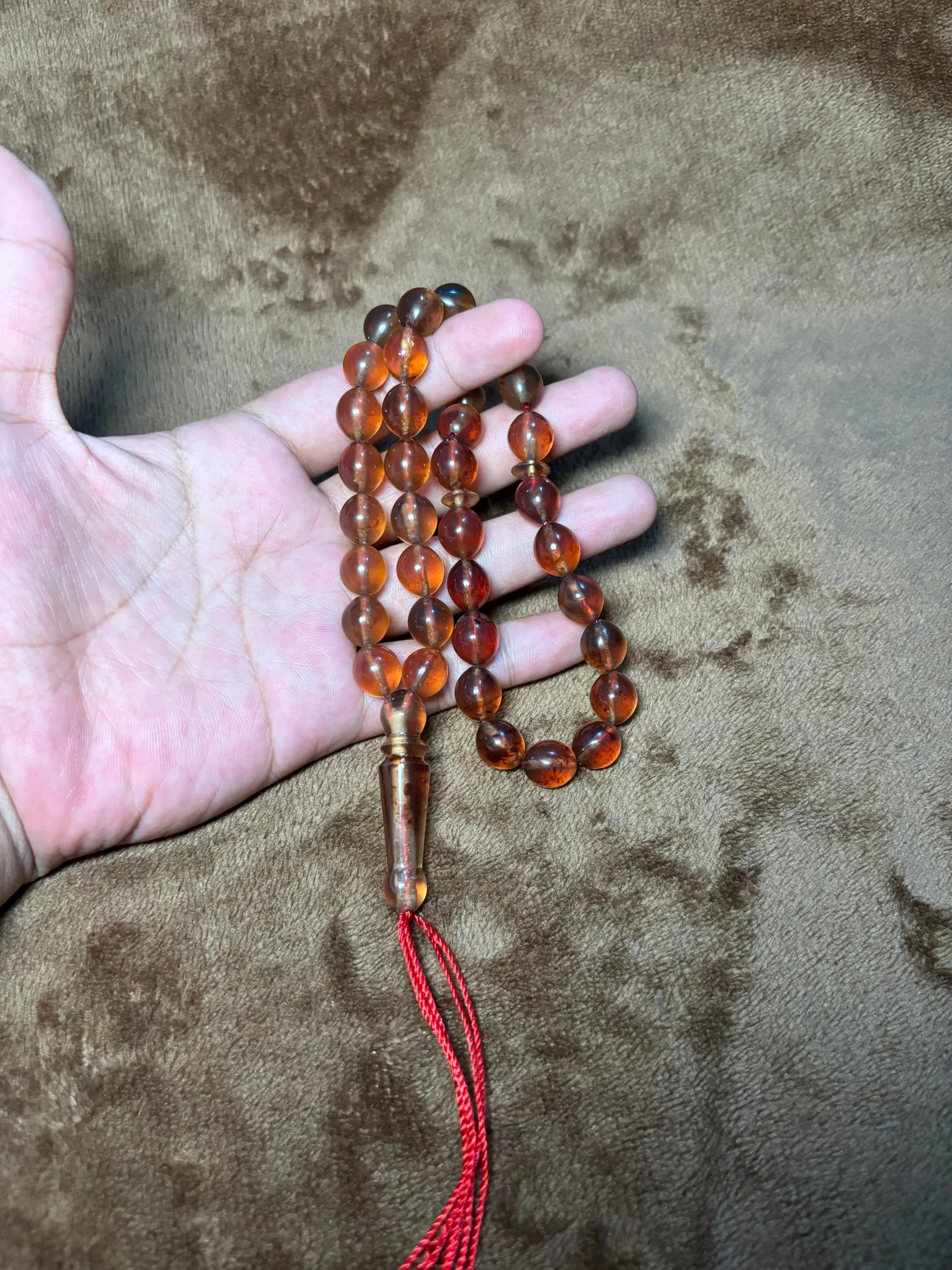 Sumatra Orange Amber Prayer Beads: 36 Olive Shape Beads (10x12mm) - image 3
