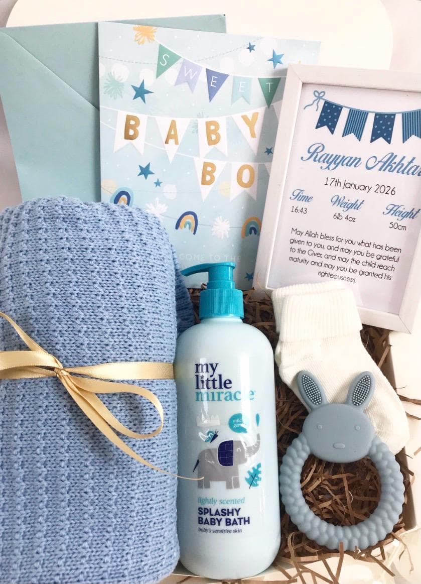 Luxury Personalised Hamper For Newborn Baby Boy Islamic Muslim Aqeeqah Gift Box Gift Set New Parents New Mum New Dad New Arrival Blanket - image 5