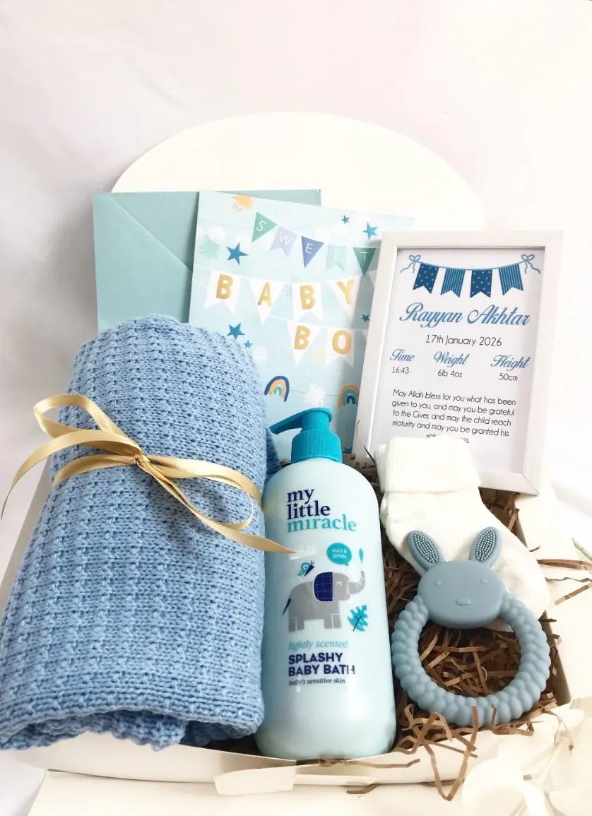 Luxury Personalised Hamper For Newborn Baby Boy Islamic Muslim Aqeeqah Gift Box Gift Set New Parents New Mum New Dad New Arrival Blanket - image 3