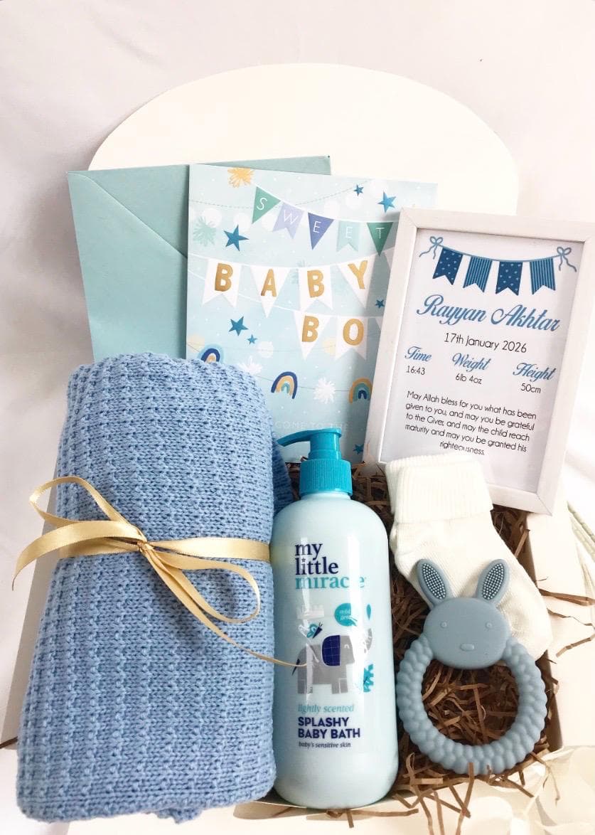 Luxury Personalised Hamper For Newborn Baby Boy Islamic Muslim Aqeeqah Gift Box Gift Set New Parents New Mum New Dad New Arrival Blanket - image 4