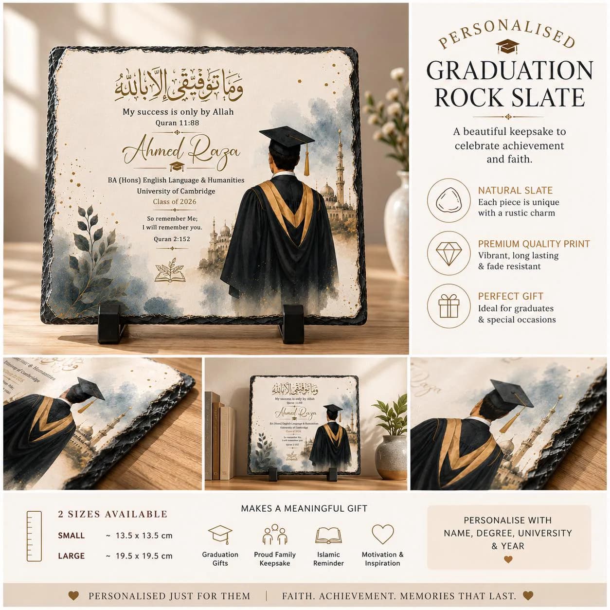Personalised Islamic Graduation Rock Slate | For him Muslim Graduation Gift | Quran Verse Keepsake | University Graduate Plaque | - image 3