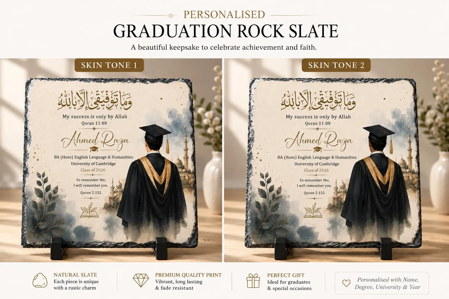 Personalised Islamic Graduation Rock Slate | For him Muslim Graduation Gift | Quran Verse Keepsake | University Graduate Plaque | - image 4