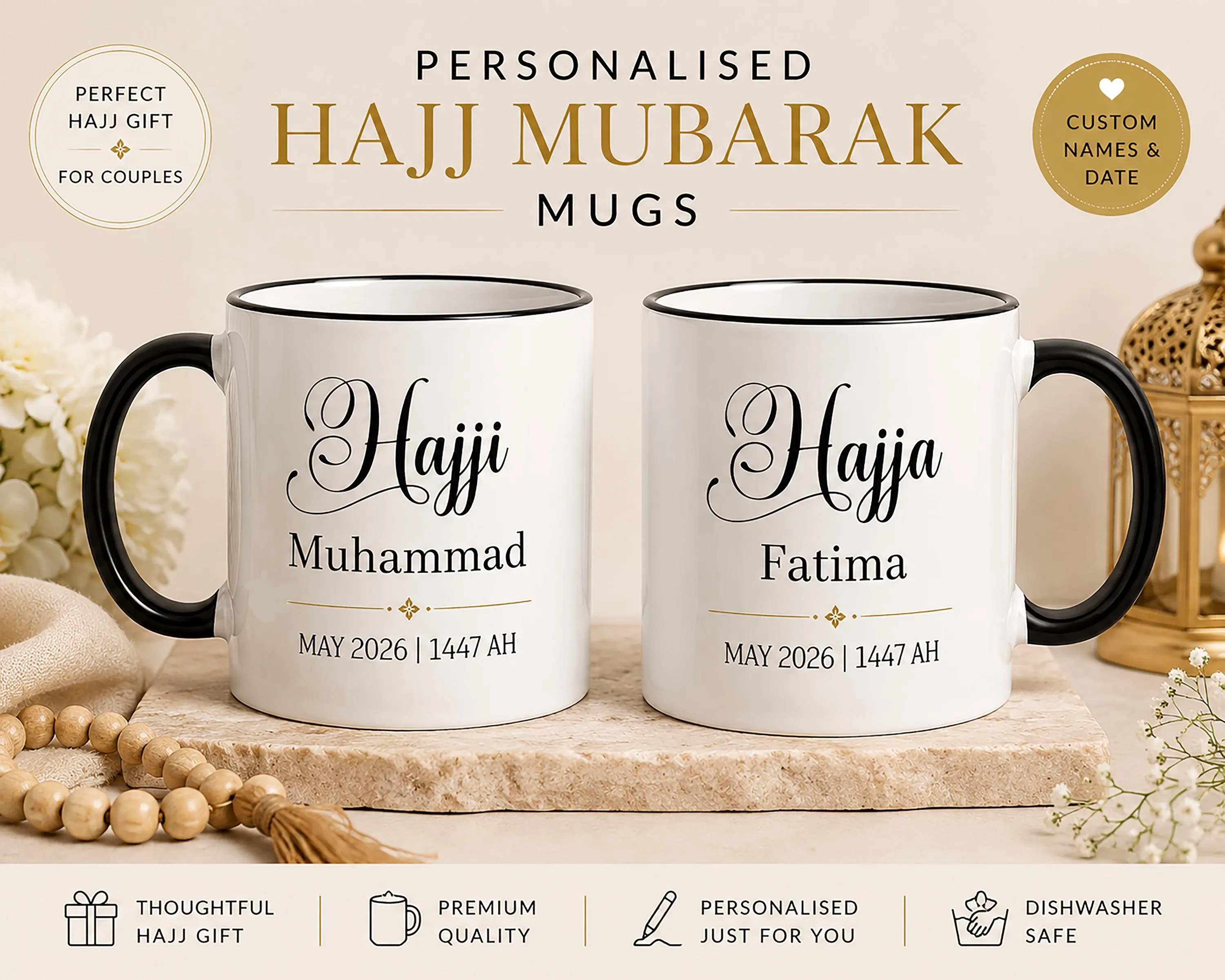 Custom 11oz Mug for Couples Returning from Hajj - Personalised Islamic Gift | Hajj Mubarak Gift| Hajji Mug | Hajja Mug | Hajj Mubarak - image 3