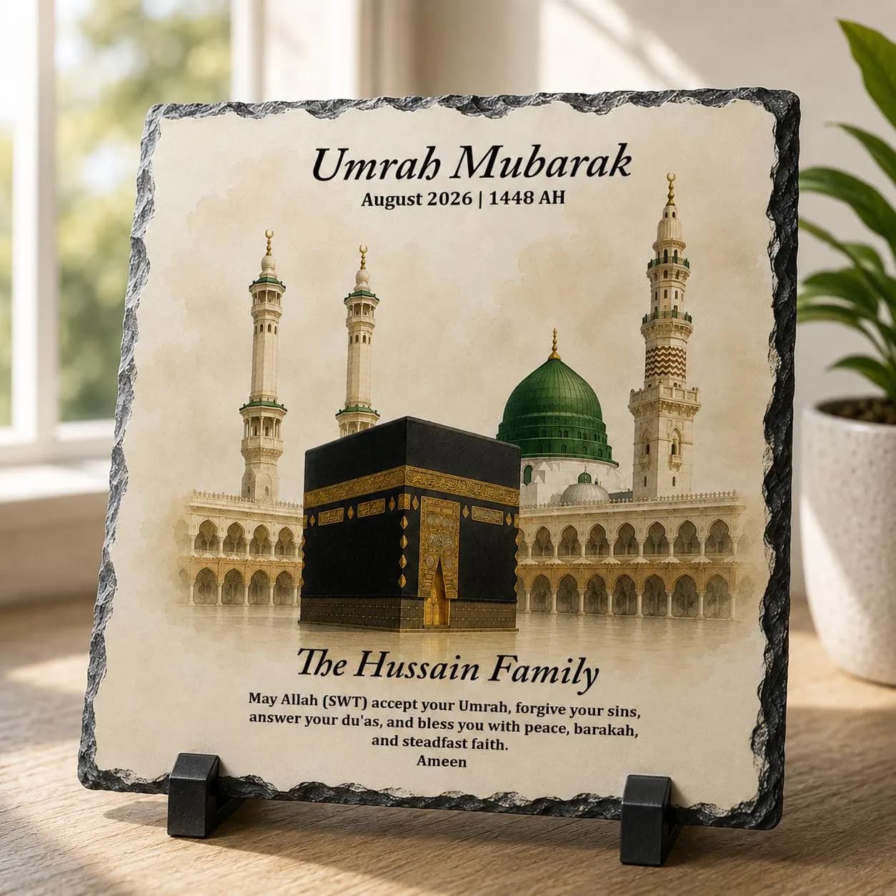 Umrah Mubarak Personalised Rock Slate | Islamic Umrah Gift | Hajj & Umrah Keepsake | Muslim Family Gift | Kaaba Home Decor - image 3
