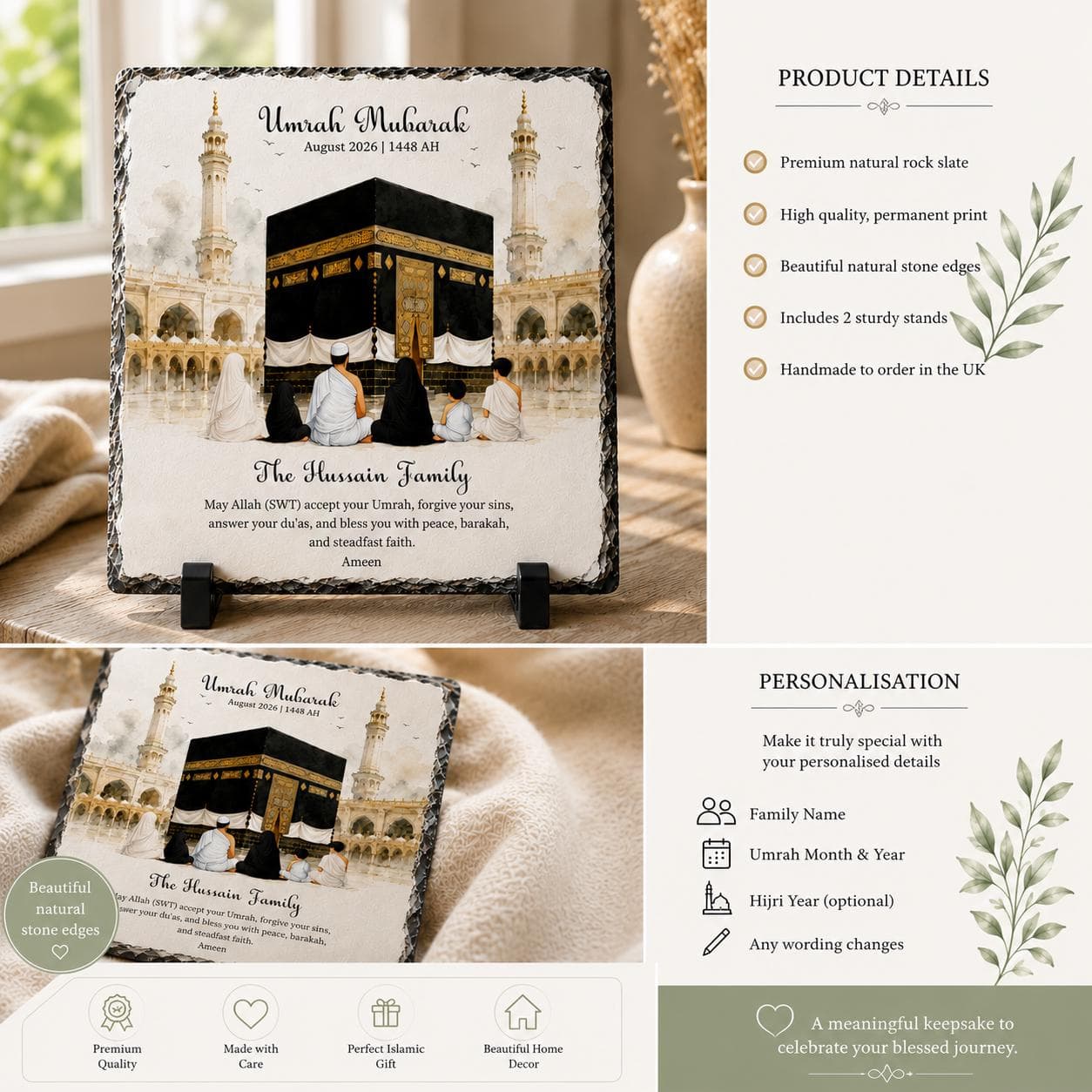 Personalised Umrah Mubarak Rock Slate | Family Umrah Gift | Islamic Home Decor | Kaabah Slate Plaque | Umrah Keepsake - image 4