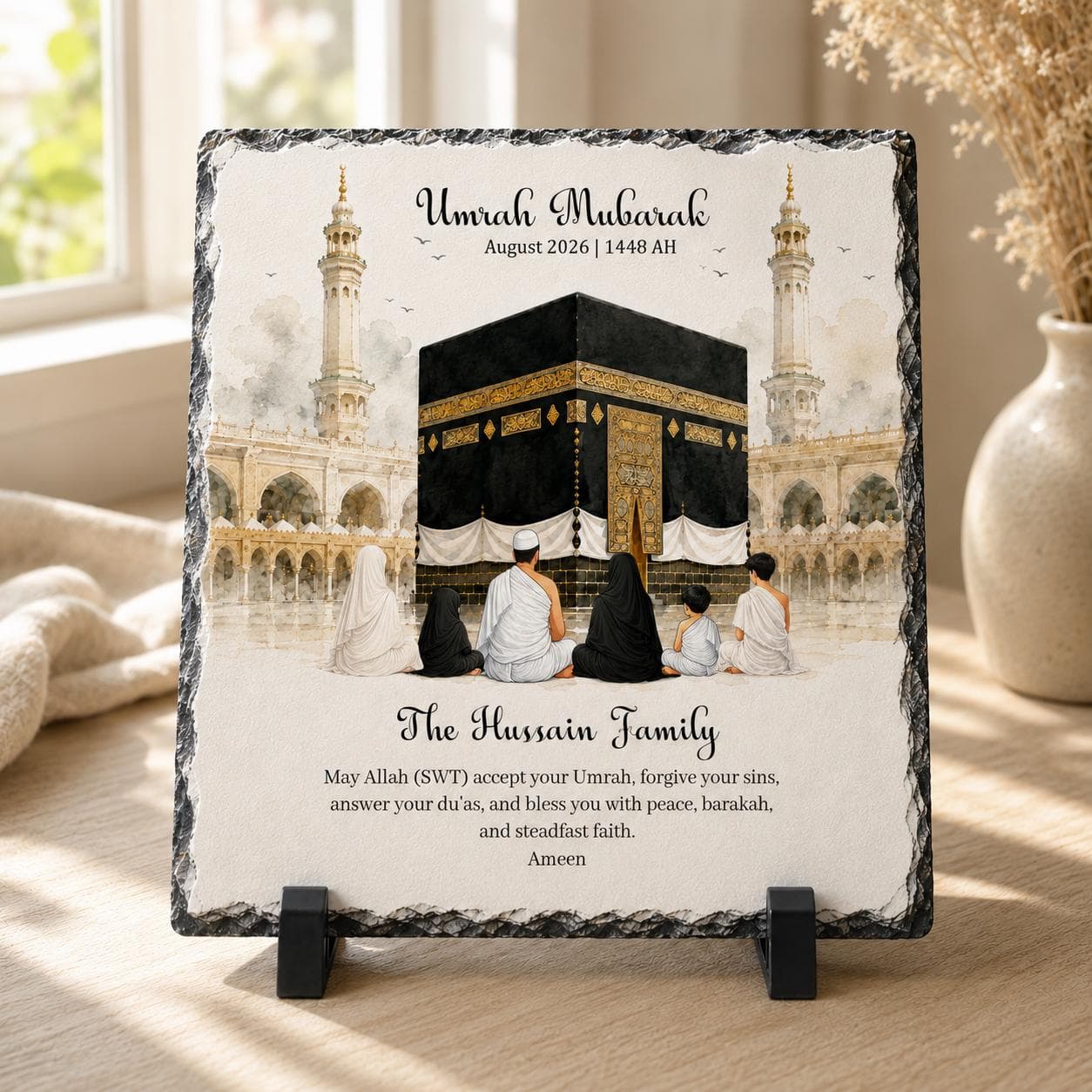 Personalised Umrah Mubarak Rock Slate | Family Umrah Gift | Islamic Home Decor | Kaabah Slate Plaque | Umrah Keepsake - image 3