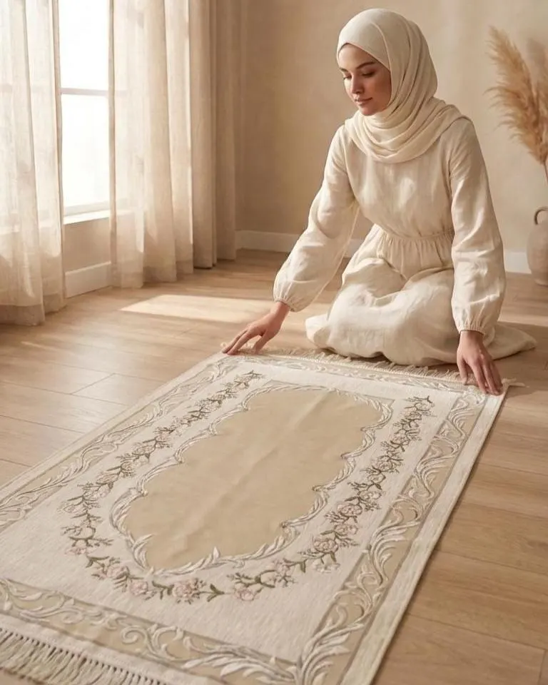 Rose Chenille Prayer Rug, Islamic Gift, Ramadan Eid Present, Muslim Prayer Mat, Handmade Sajjada - image 2
