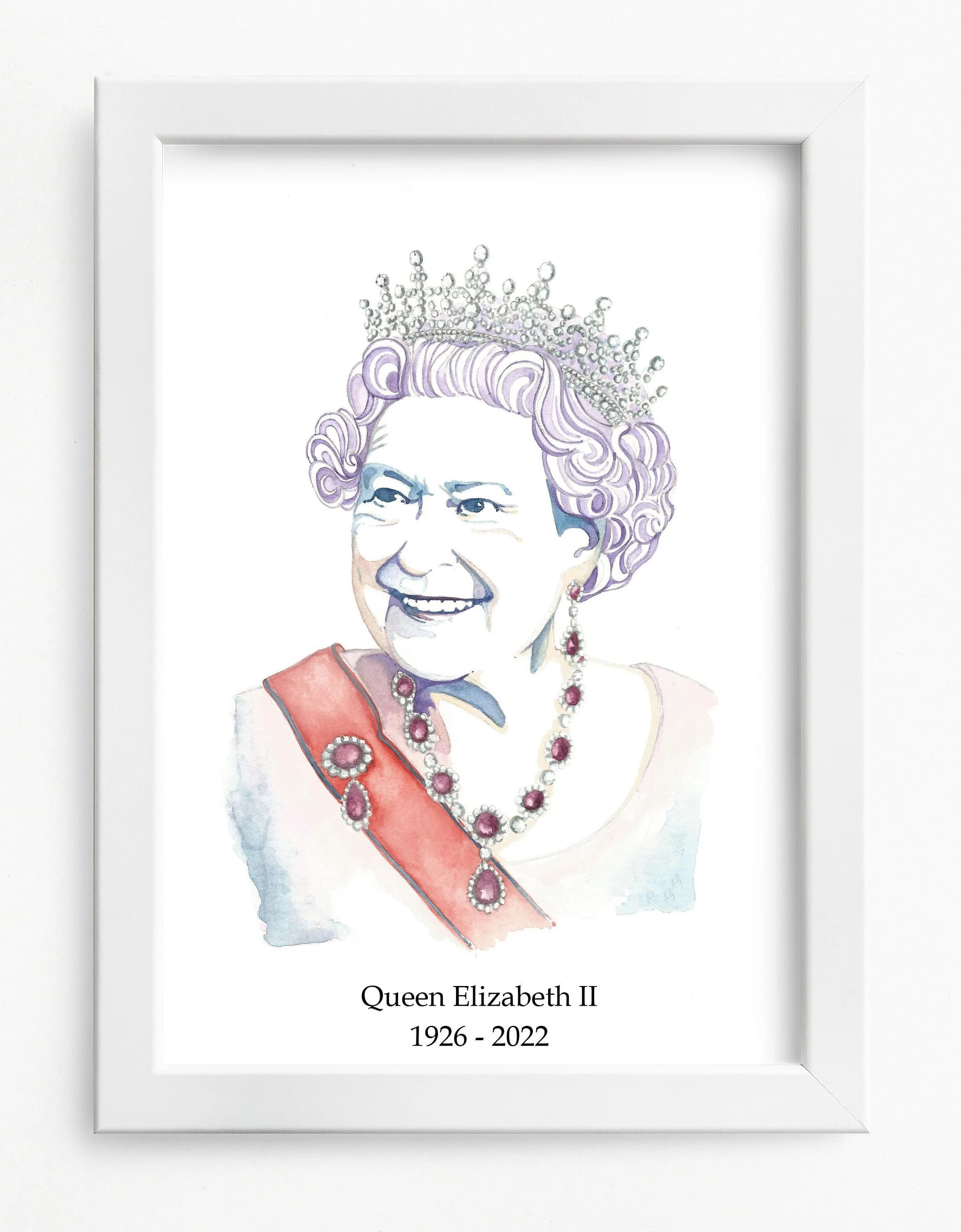 Queen Elizabeth II Memorial Portrait Print / Watercolor Portrait, Royal Family Queen Poster, Tribute Print, In Loving Memory of our Queen