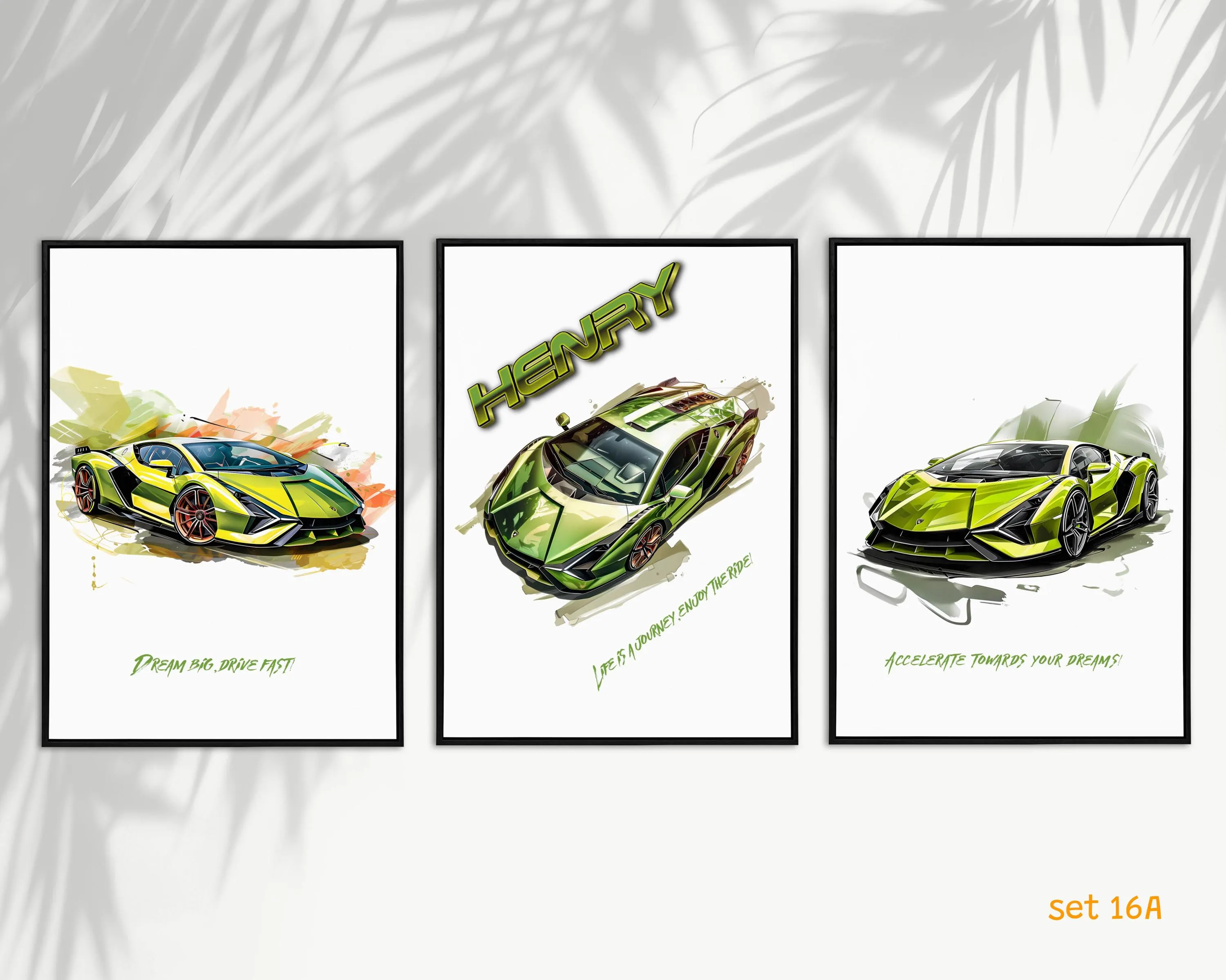 Custom Race Car Name Art Watercolor Splash Car Prints (Set of 3) Toy Car Wall Decor for Boys’ Room Personalized Name Wall Art SuperCars - image 4