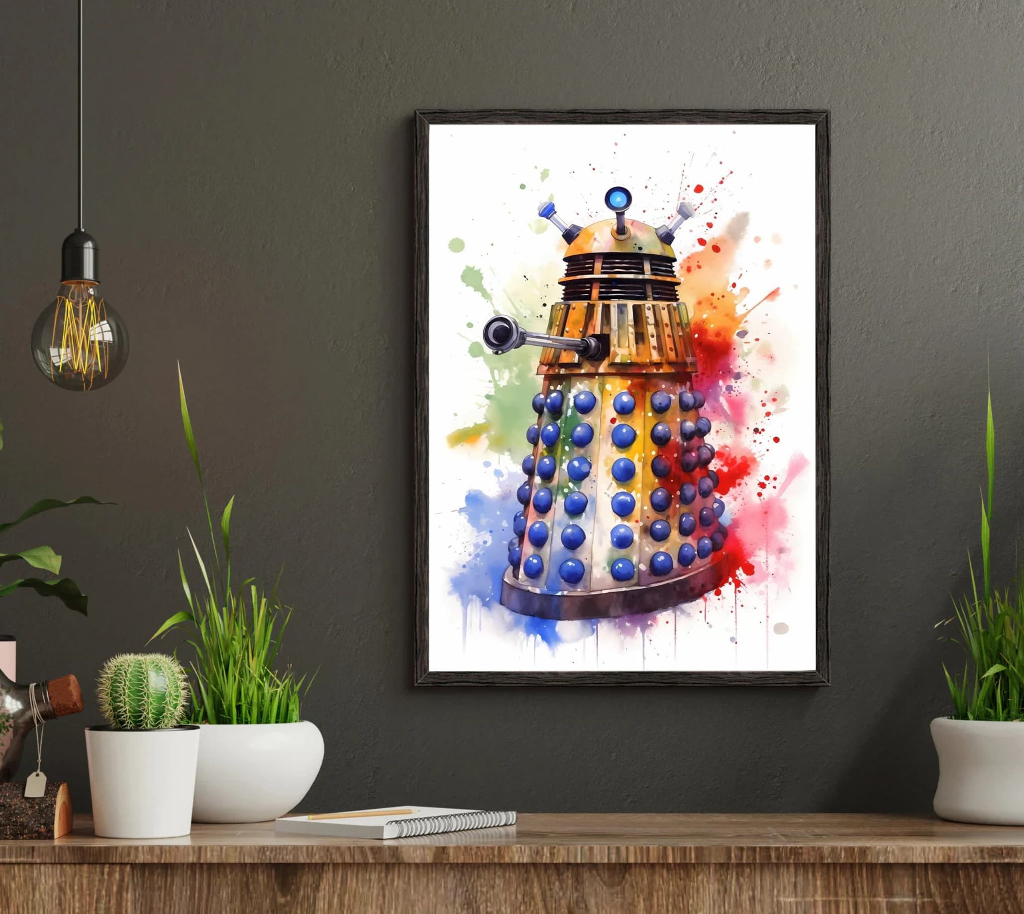 Vivid Watercolor Doctor Who Dalek / Tardis Fine Art Print | Sci-Fi Wall Decor | Whovian Gift Idea |great gift for New Dr Who Ncuti Gatwa fan
