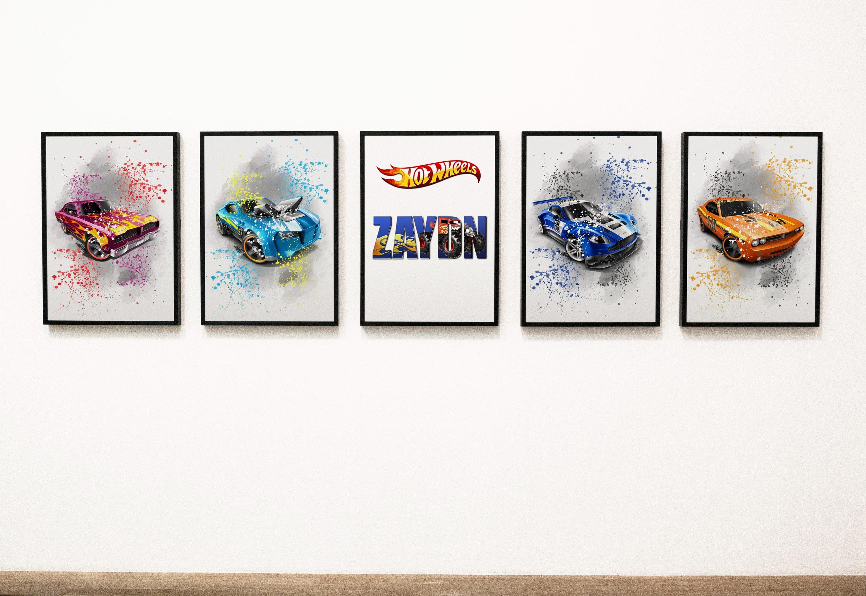 Personalised Toy Car & Monster Truck Wall Art Splash-Style Racing Cars Prints for Kids Room Custom Name Art Save More When You Buy a Set!