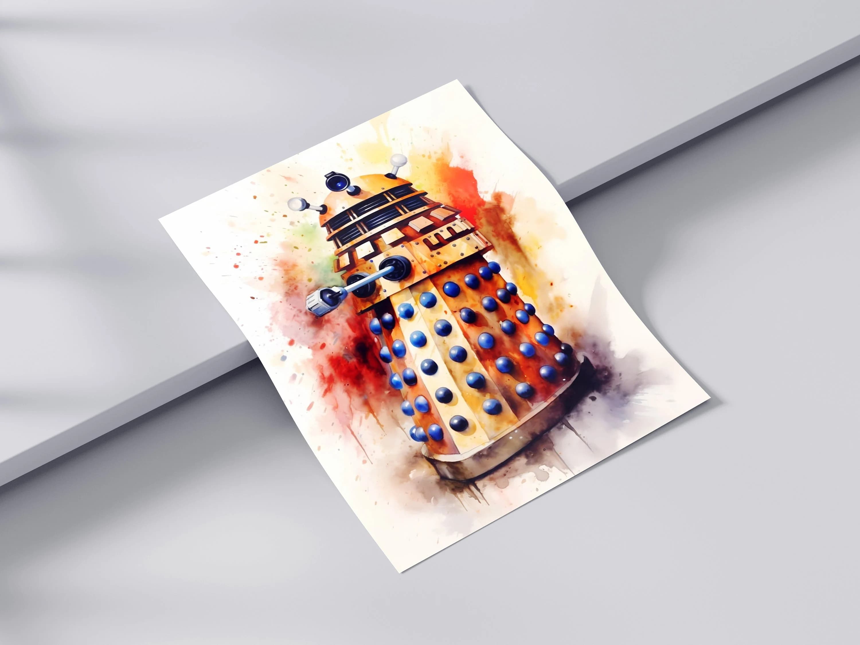 Vivid Watercolor Doctor Who Dalek / Tardis Fine Art Print | Sci-Fi Wall Decor | Whovian Gift Idea |great gift for New Dr Who Ncuti Gatwa fan - image 5