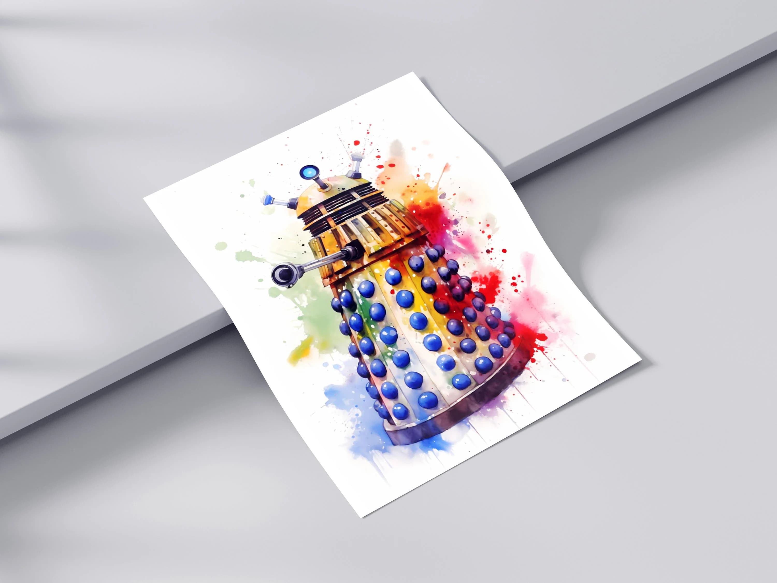 Vivid Watercolor Doctor Who Dalek / Tardis Fine Art Print | Sci-Fi Wall Decor | Whovian Gift Idea |great gift for New Dr Who Ncuti Gatwa fan - image 4
