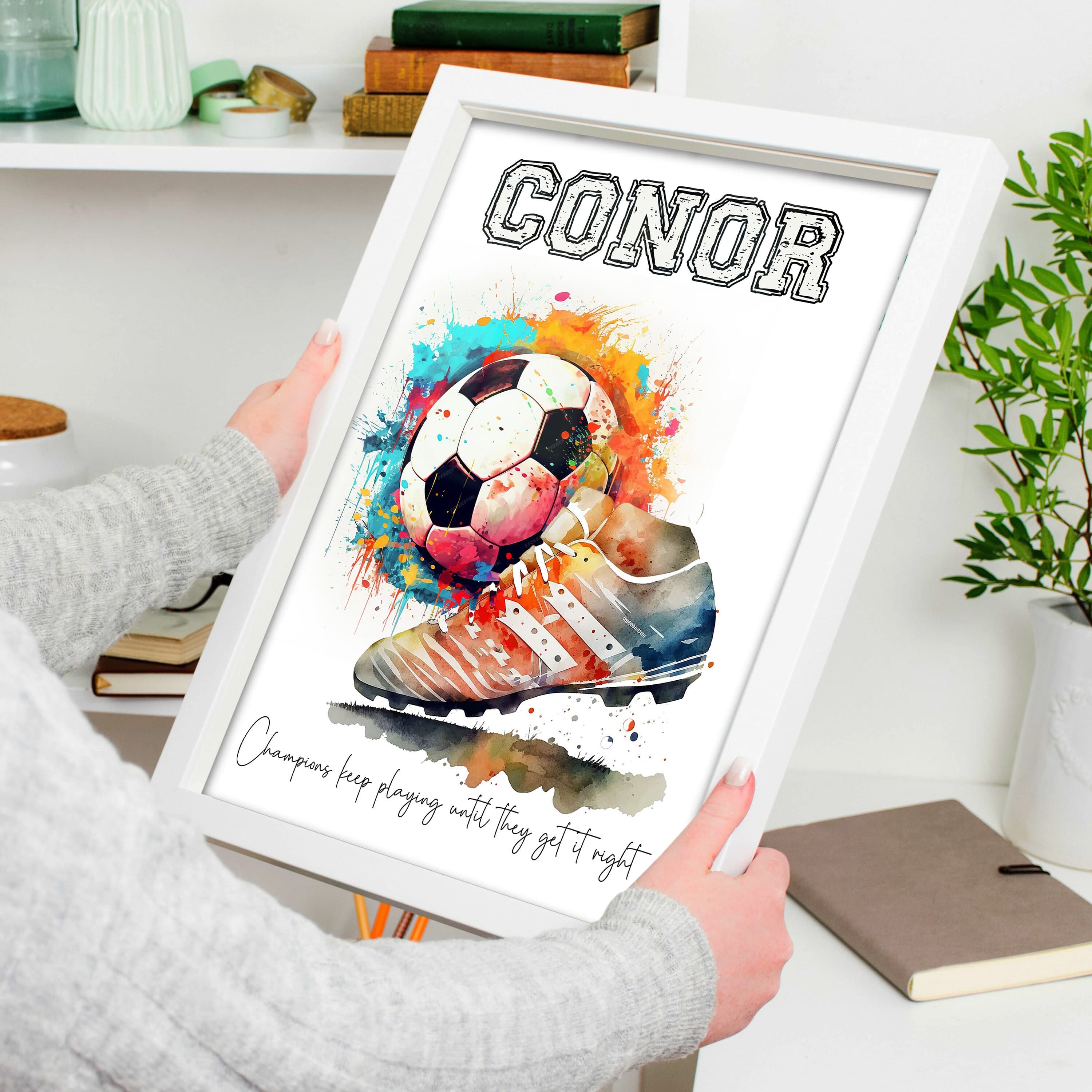 Personalized Football Watercolor Art | Custom Name Print with Inspirational Quotes | Vibrant Soccer Wall Decor | Kids Room Decoration - image 3
