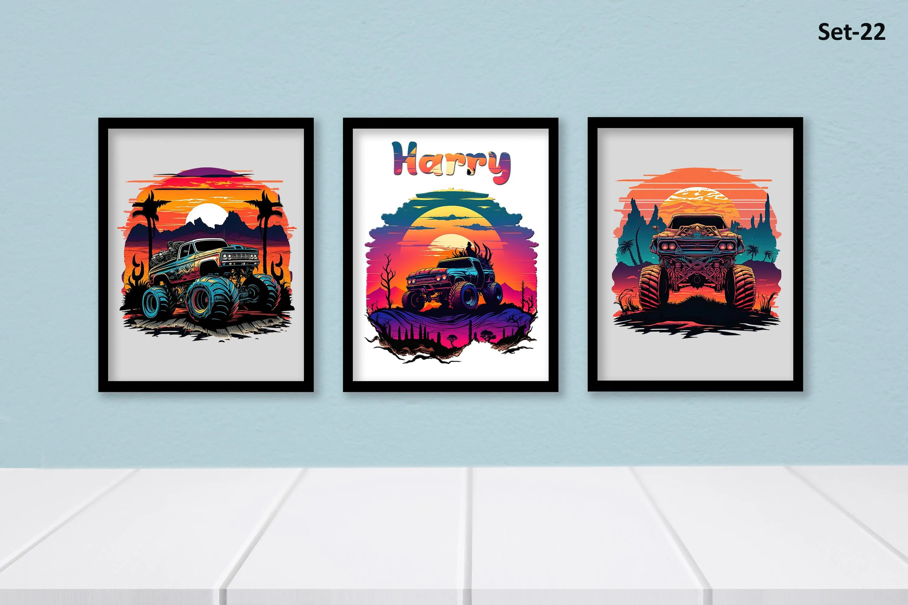 Custom Race Car Name Art Watercolor Splash Car Prints (Set of 3) Toy Car Wall Decor for Boys’ Room Personalized Name Wall Art SuperCars - image 3