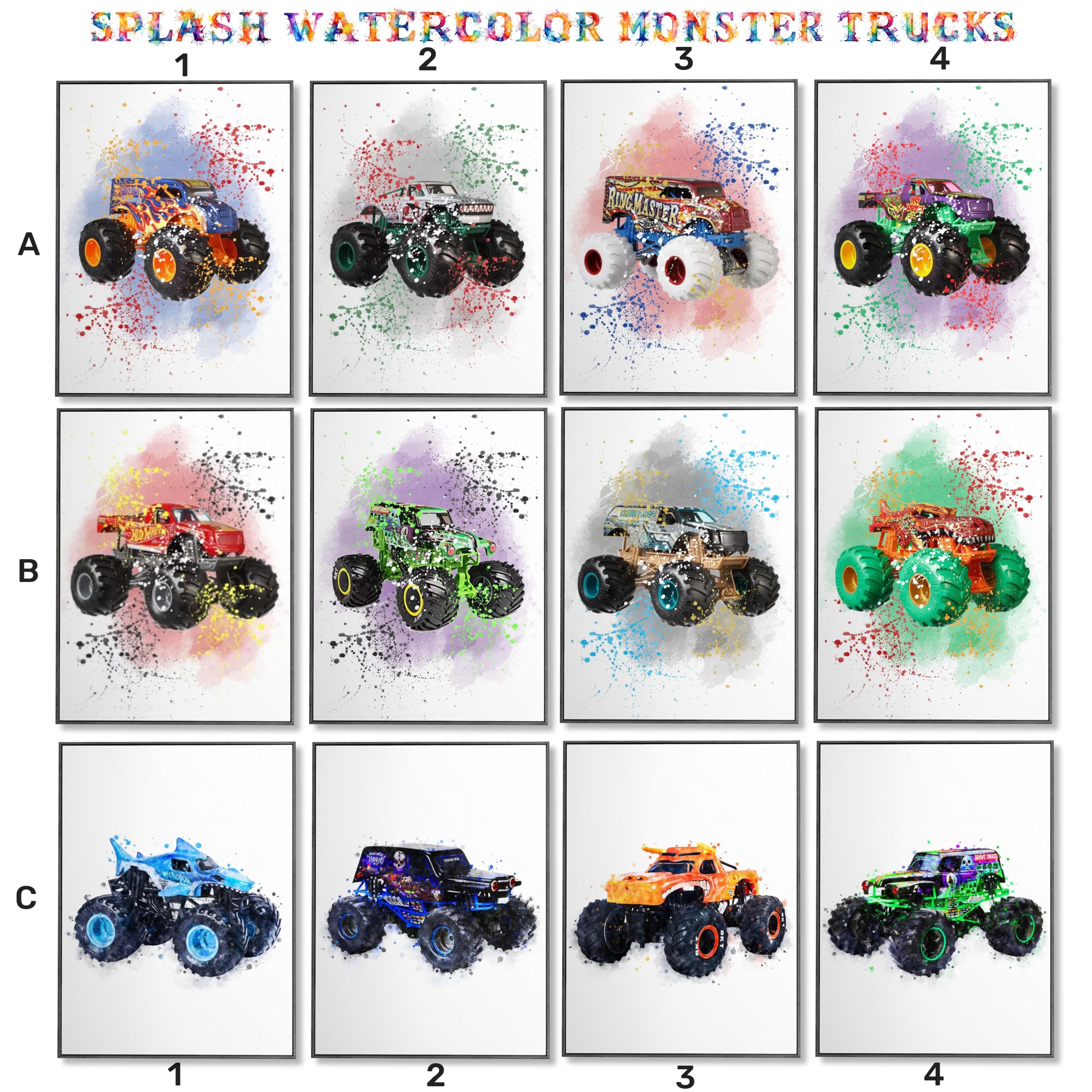 Personalised Toy Car & Monster Truck Wall Art Splash-Style Racing Cars Prints for Kids Room Custom Name Art Save More When You Buy a Set! - image 4