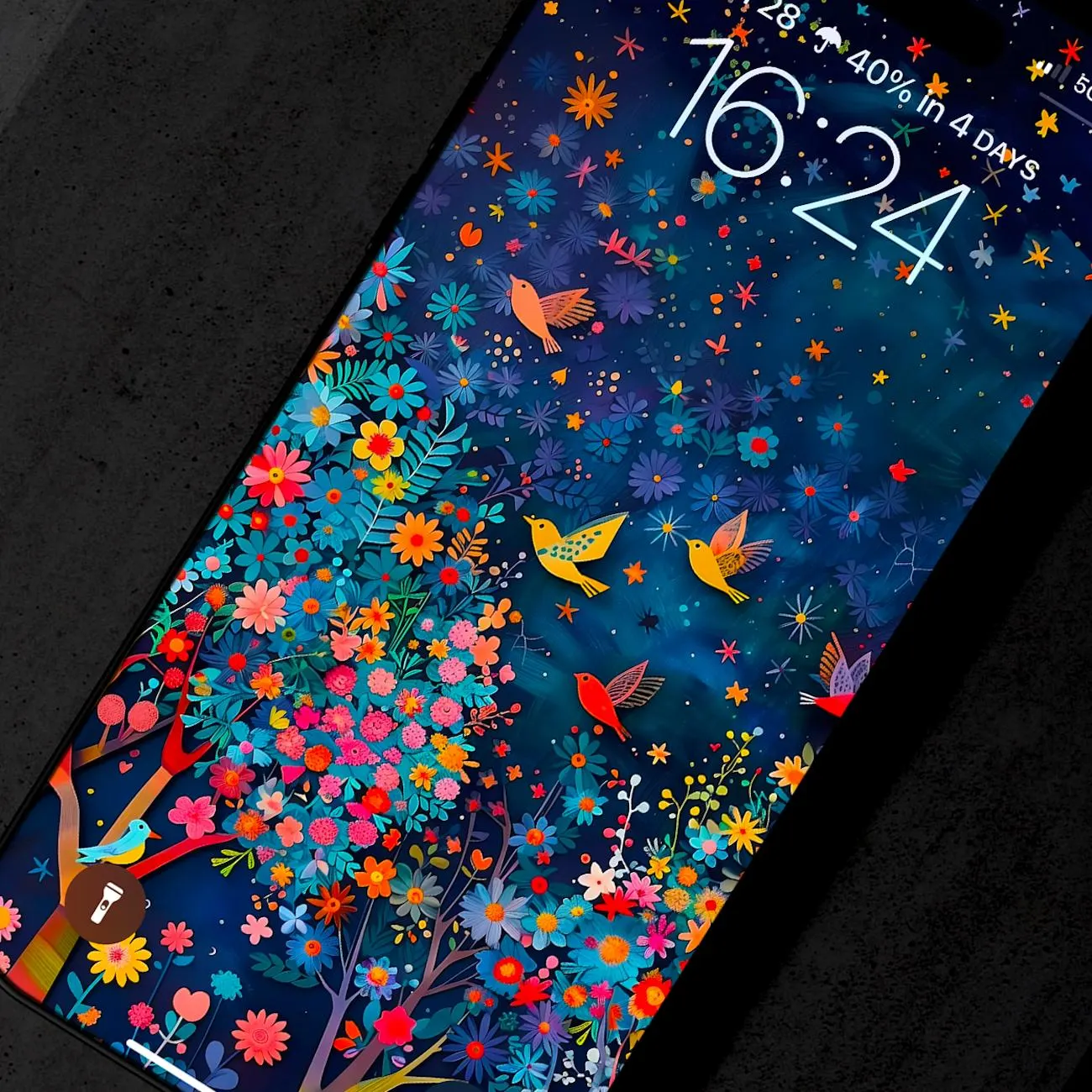3D Scenery of Flower Tree Birds & Stars iPhone Wallpaper | Mobile Phone Wallpaper | iOS LockScreen Wallpaper | Cellphone Wallpaper | 0348 - image 3