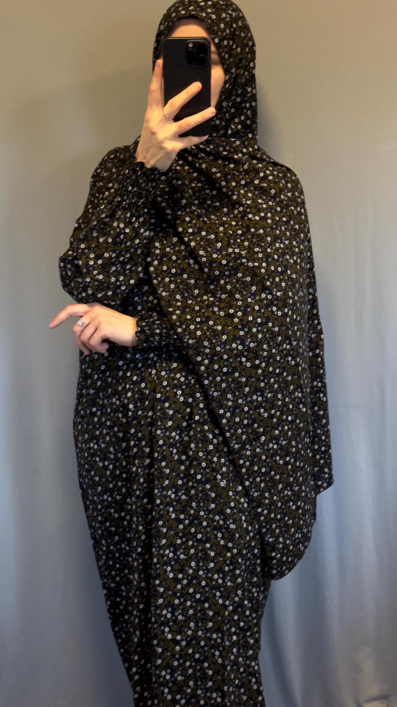 Floral Cotton Prayer Dress with Attached Hijab - Prayer Abaya for Muslim Women, Prayer Scarf, Ramadan Abaya Set - image 5