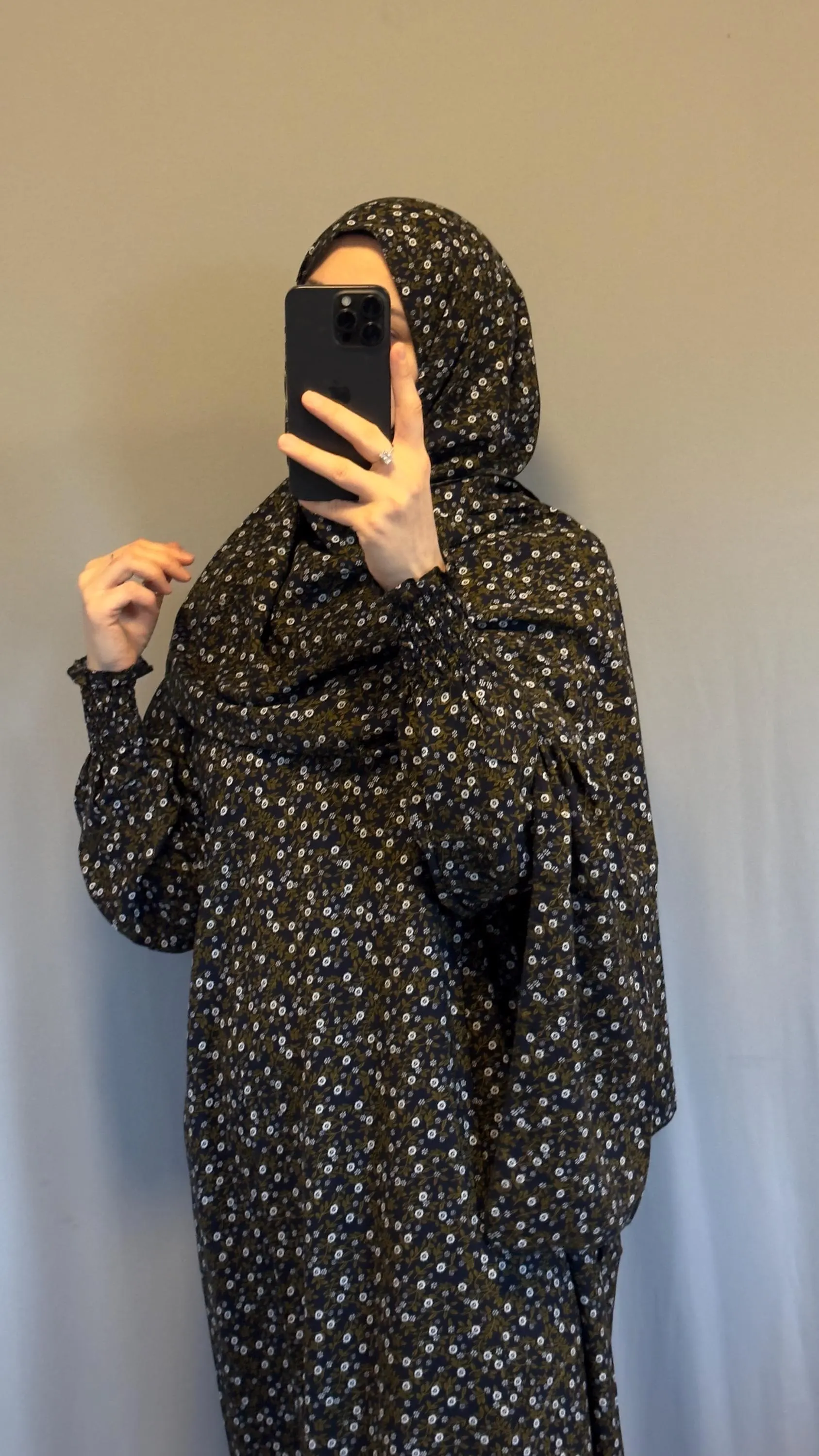 Floral Cotton Prayer Dress with Attached Hijab - Prayer Abaya for Muslim Women, Prayer Scarf, Ramadan Abaya Set